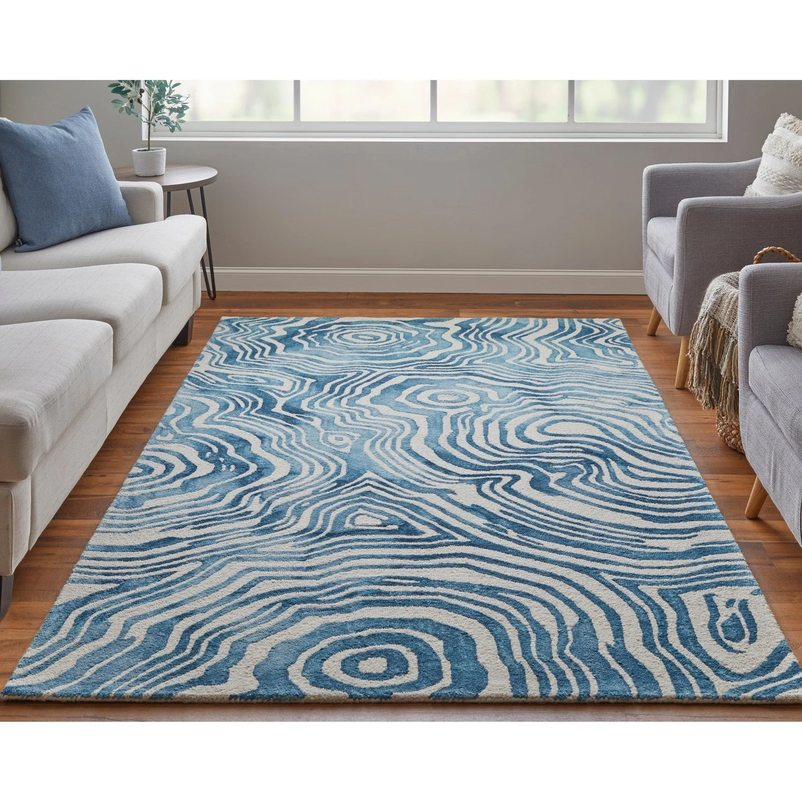 Feizy Lorrain 8920F Modern Abstract Rug in Blue/Ivory - Image 2