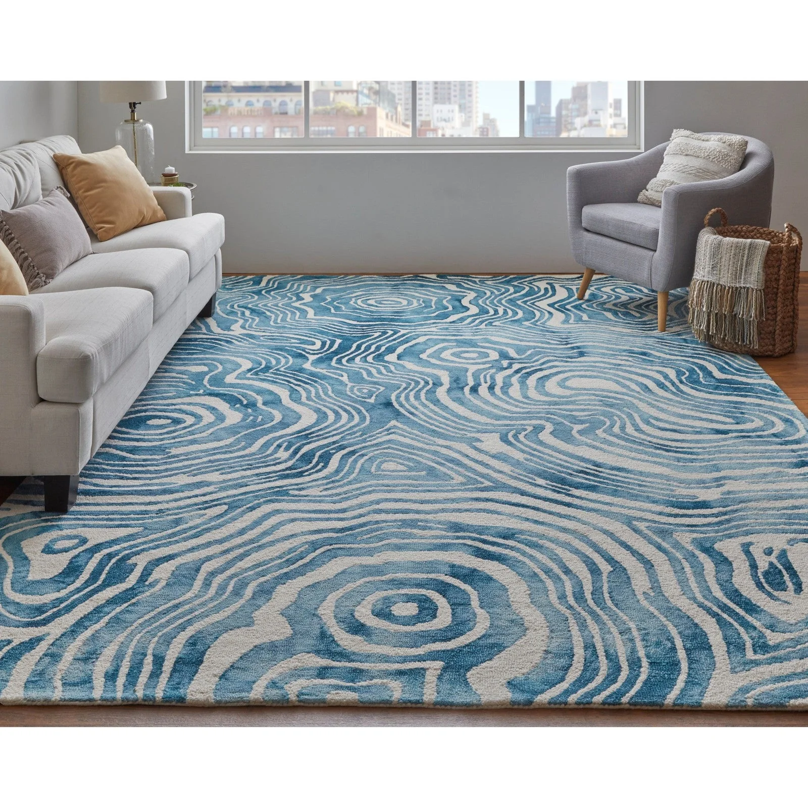 Feizy Lorrain 8920F Modern Abstract Rug in Blue/Ivory - Image 3