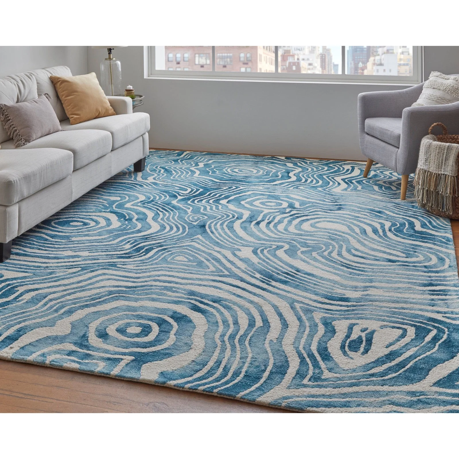 Feizy Lorrain 8920F Modern Abstract Rug in Blue/Ivory - Image 4