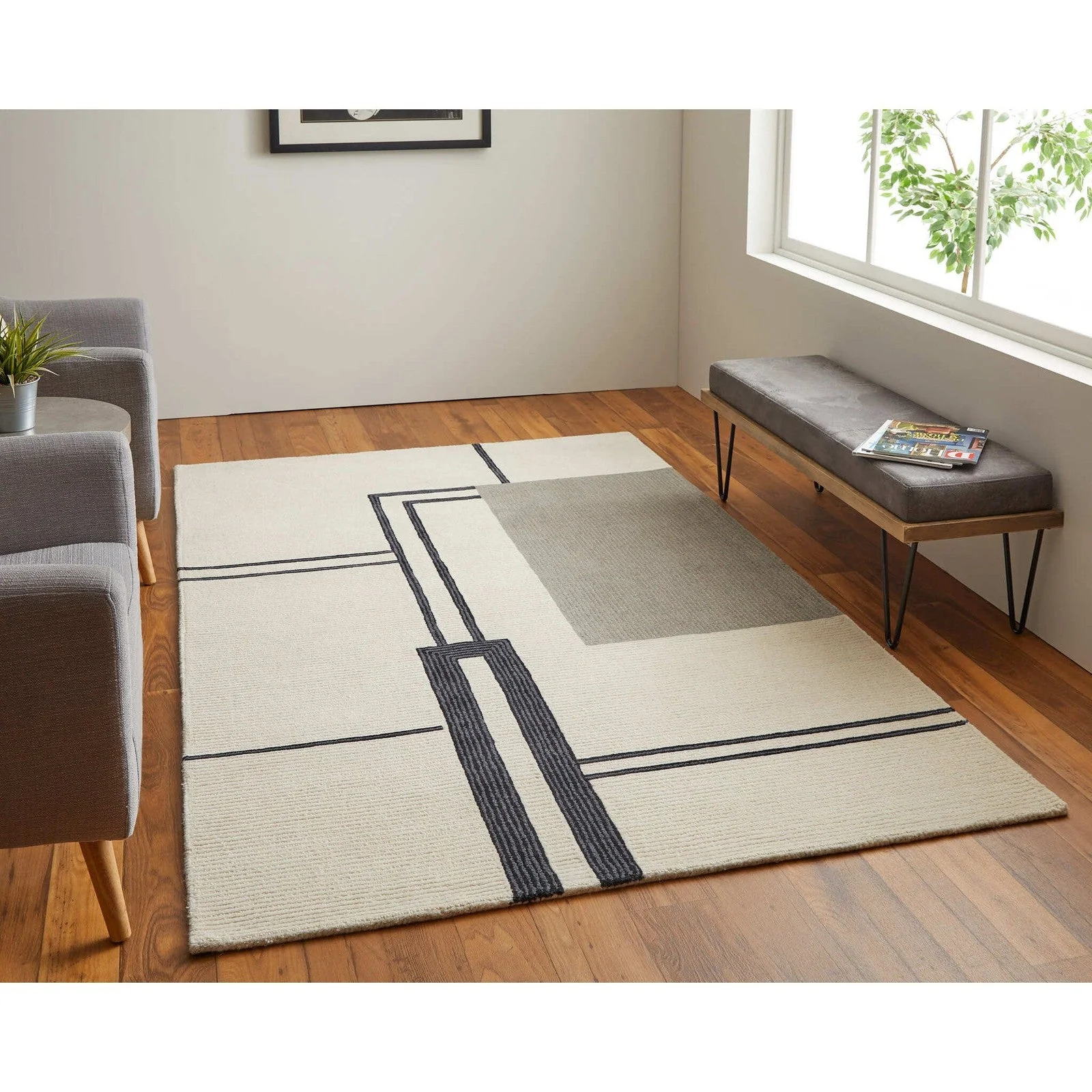 Feizy Maguire 8899F Transitional Abstract Rug in Ivory/Gray/Black - Image 2