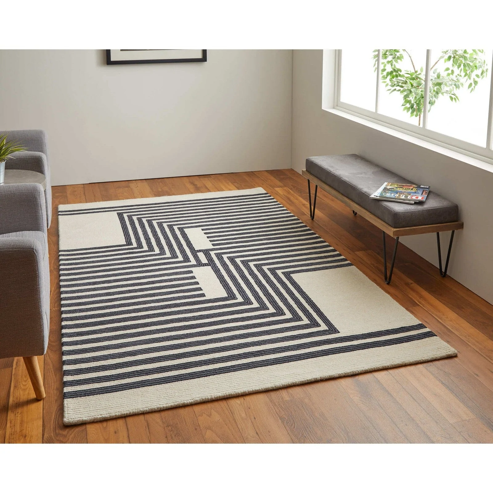 Feizy Maguire 8900F Transitional Abstract Rug in Gray/Ivory/Black - Image 2