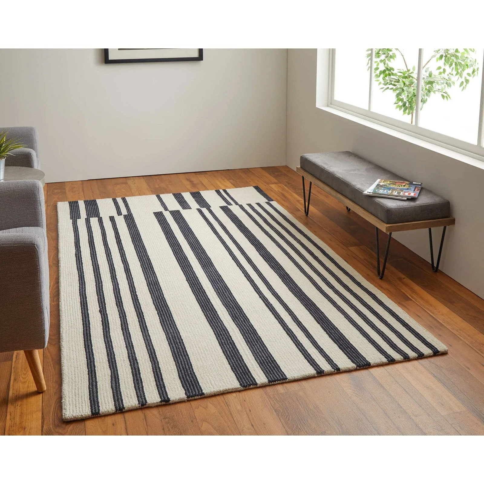 Feizy Maguire 8901F Transitional Abstract Rug in Ivory/Black - Image 2