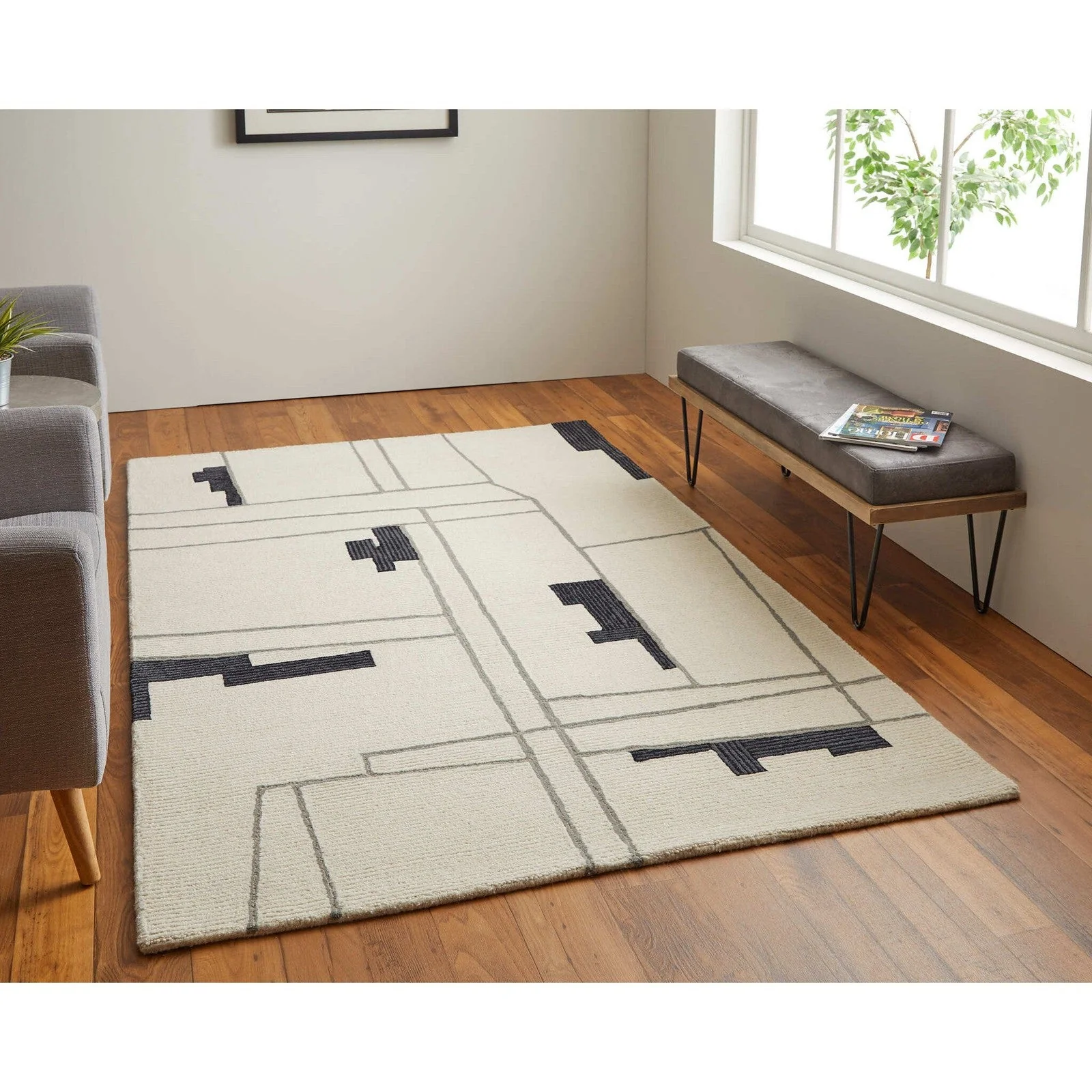 Feizy Maguire 8902F Transitional Abstract Rug in Ivory/Gray/Taupe - Image 2