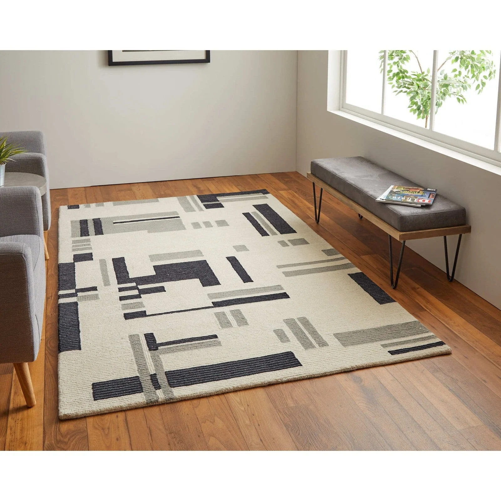 Feizy Maguire 8903F Transitional Abstract Rug in Ivory/Taupe - Image 2