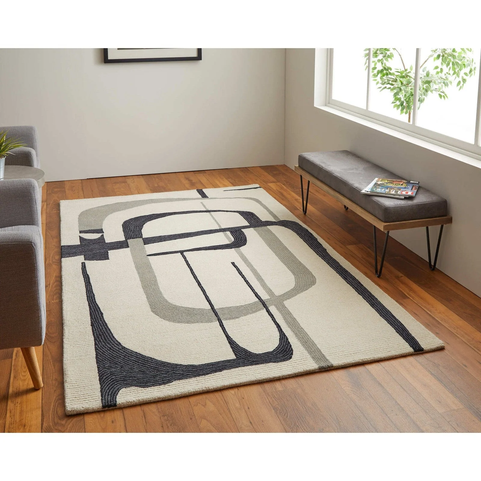 Feizy Maguire 8905F Transitional Abstract Rug in Ivory/Gray/Black - Image 2