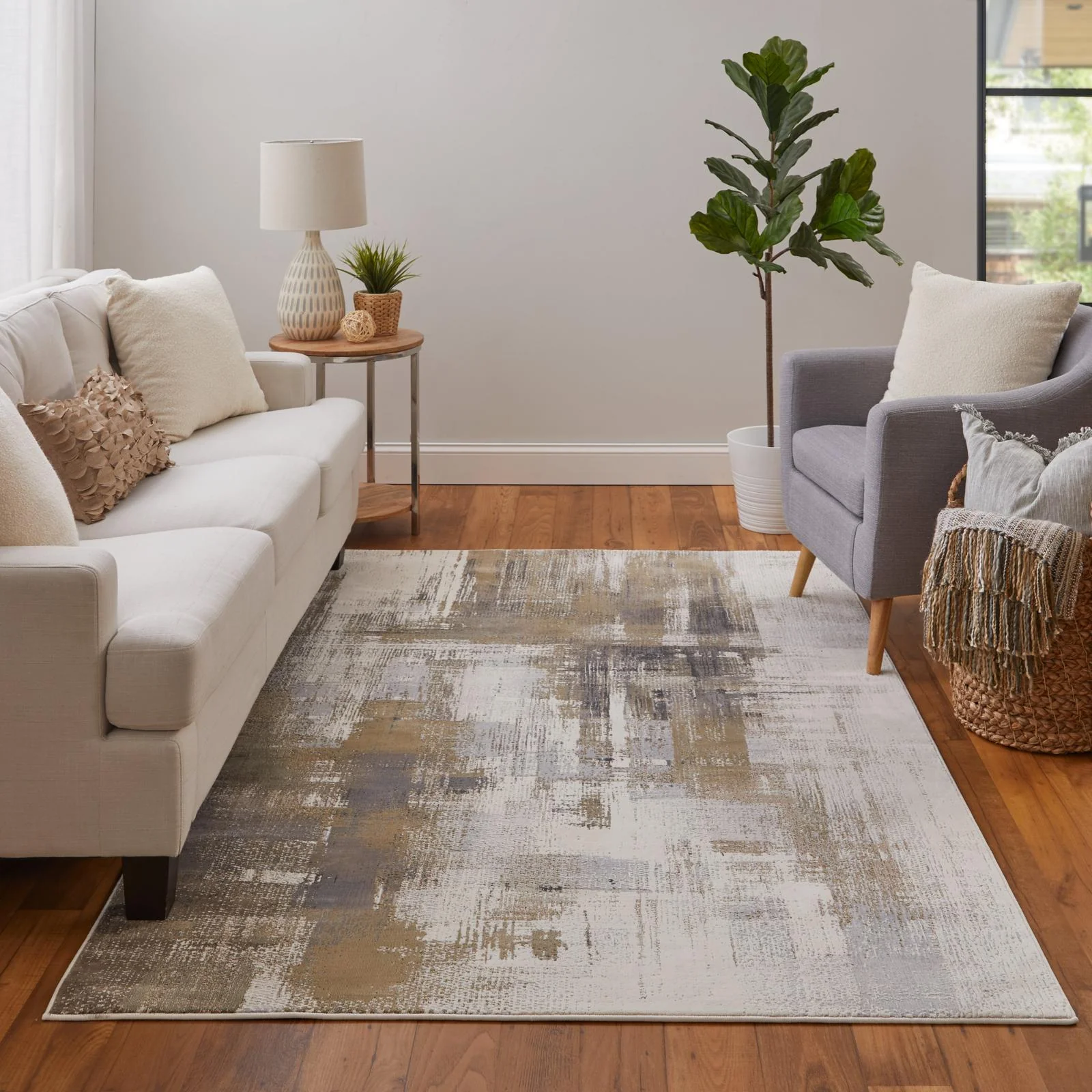 Feizy Mandana 39LYF Modern Abstract Rug in Brown/Ivory - Image 2