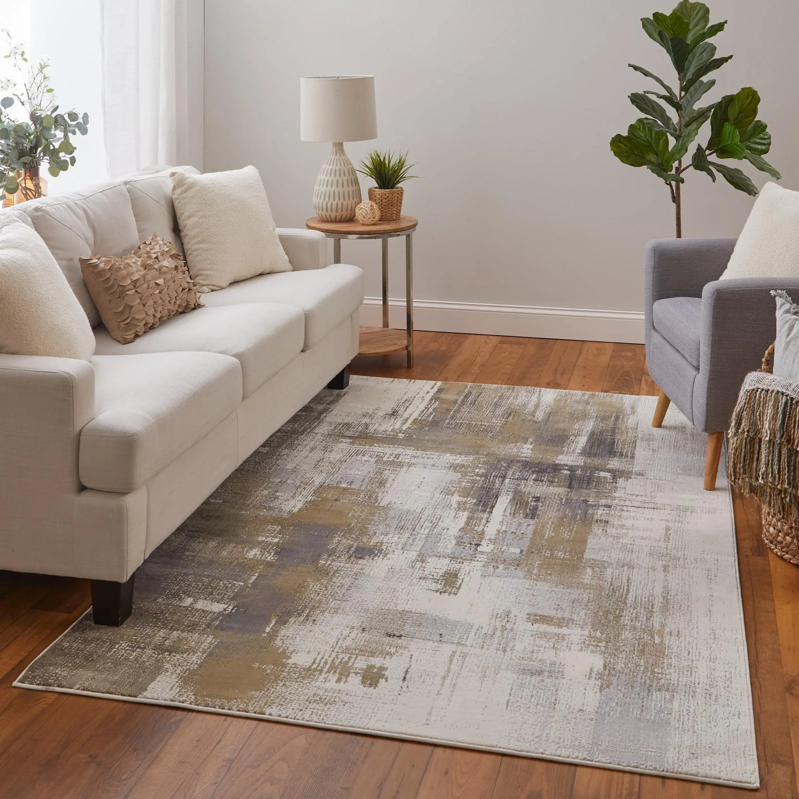 Feizy Mandana 39LYF Modern Abstract Rug in Brown/Ivory - Image 3