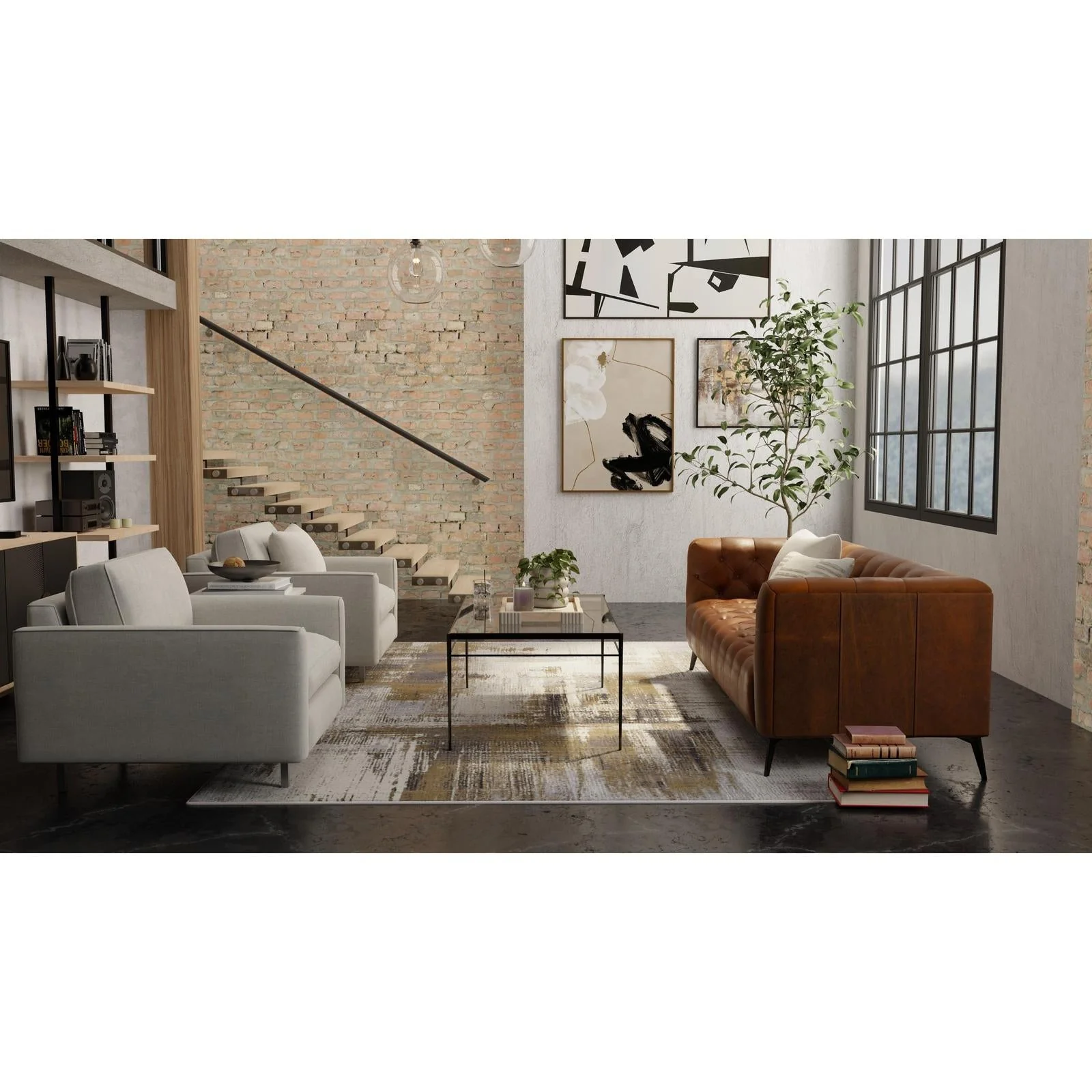 Feizy Mandana 39LYF Modern Abstract Rug in Brown/Ivory - Image 4