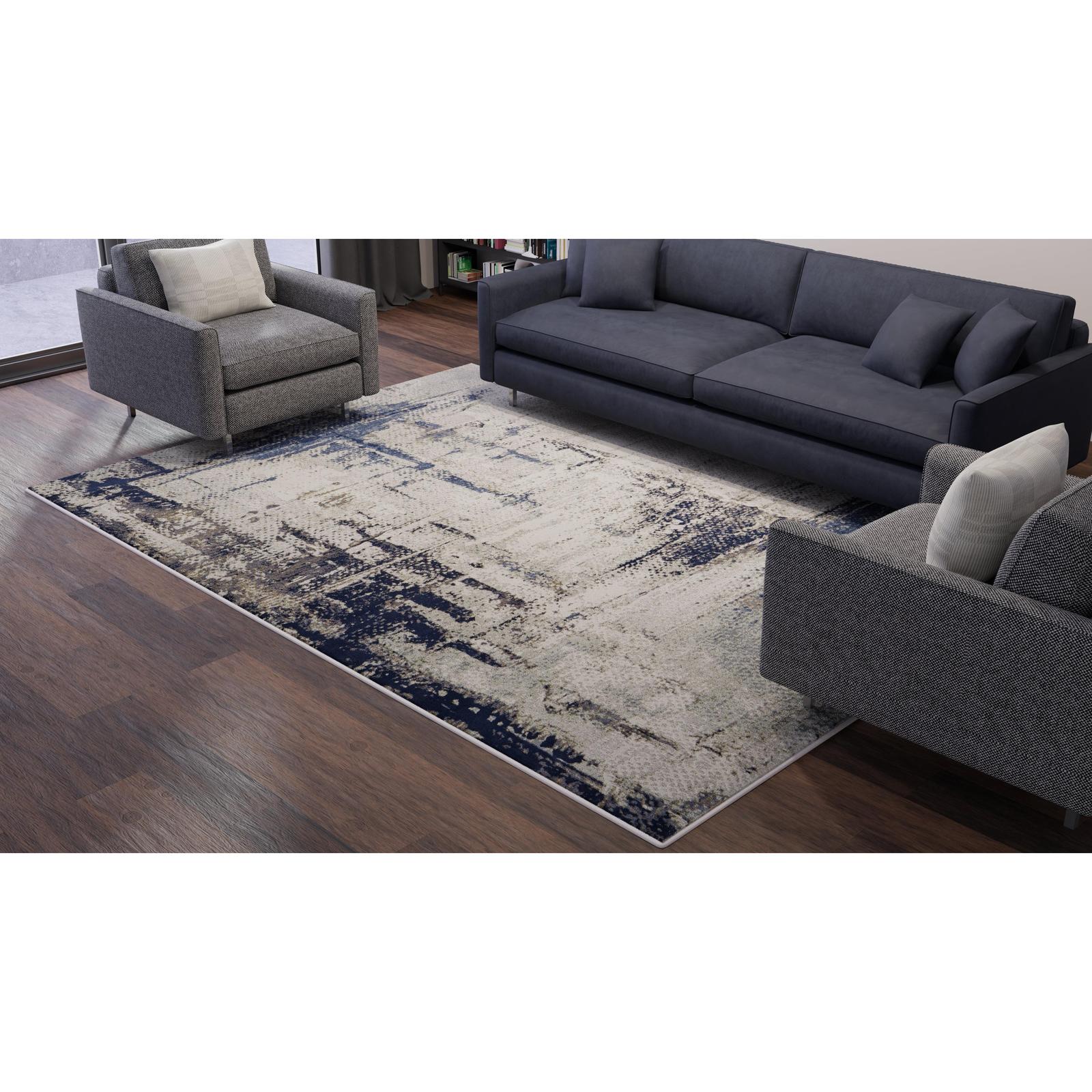 Feizy Mandana 39LZF Modern Abstract Rug in Ivory/Blue - Image 4