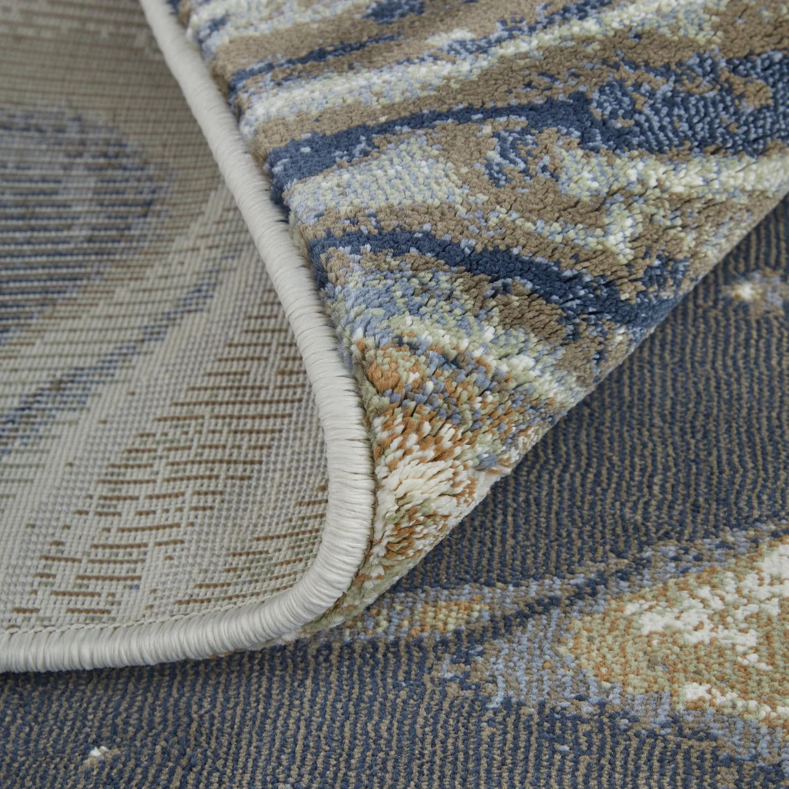 Feizy Mandana 39M1F Modern Abstract Rug in Ivory/Taupe/Blue - Image 6