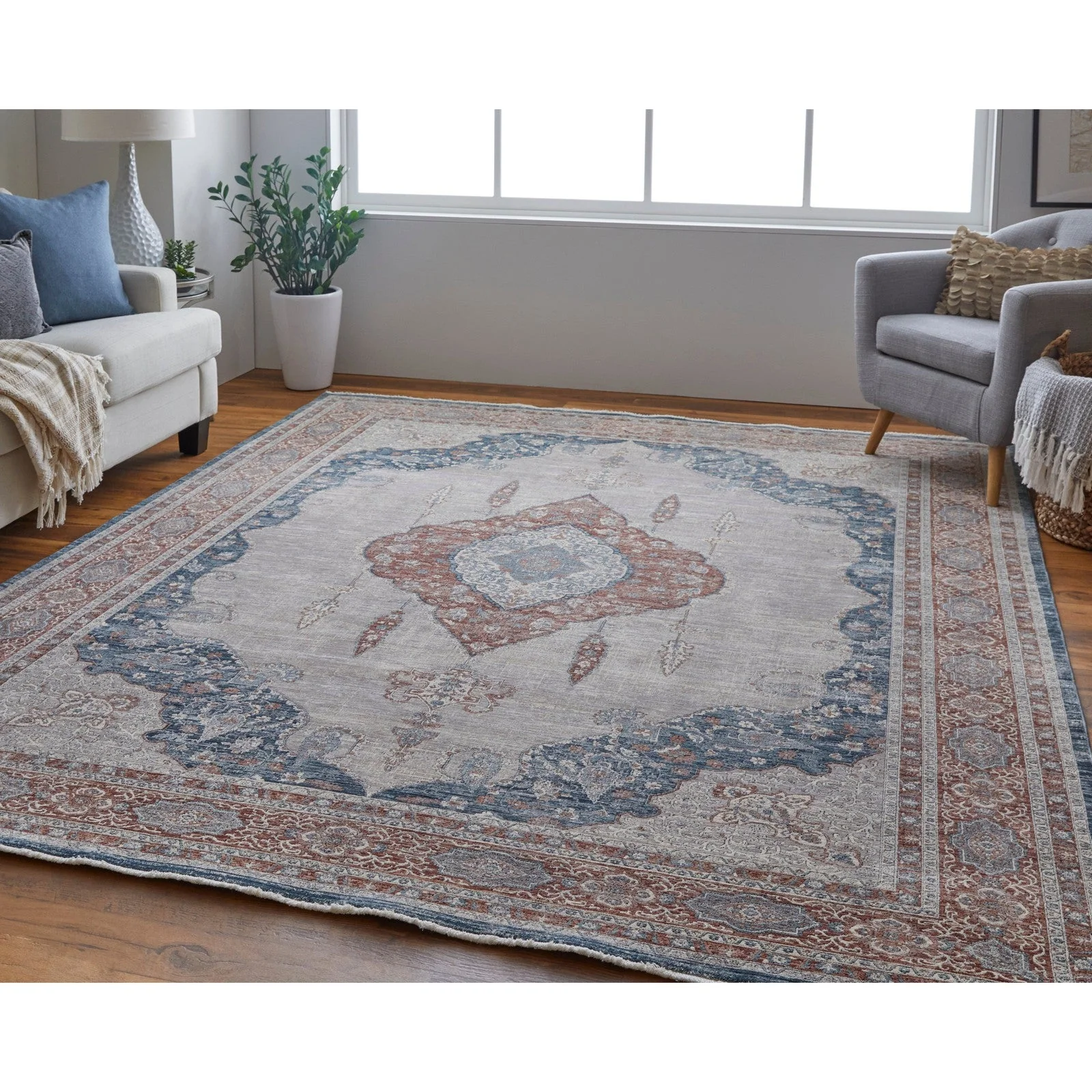Feizy Marquette 39GRF Transitional Medallion in Gray/Red/Blue - Image 2