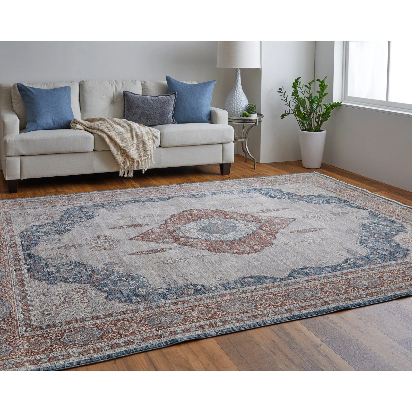 Feizy Marquette 39GRF Transitional Medallion in Gray/Red/Blue - Image 3