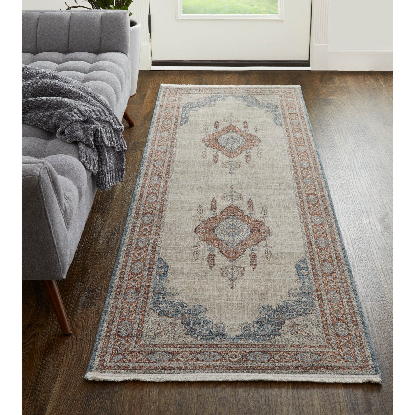 Feizy Marquette 39GRF Transitional Medallion in Gray/Red/Blue - Image 8
