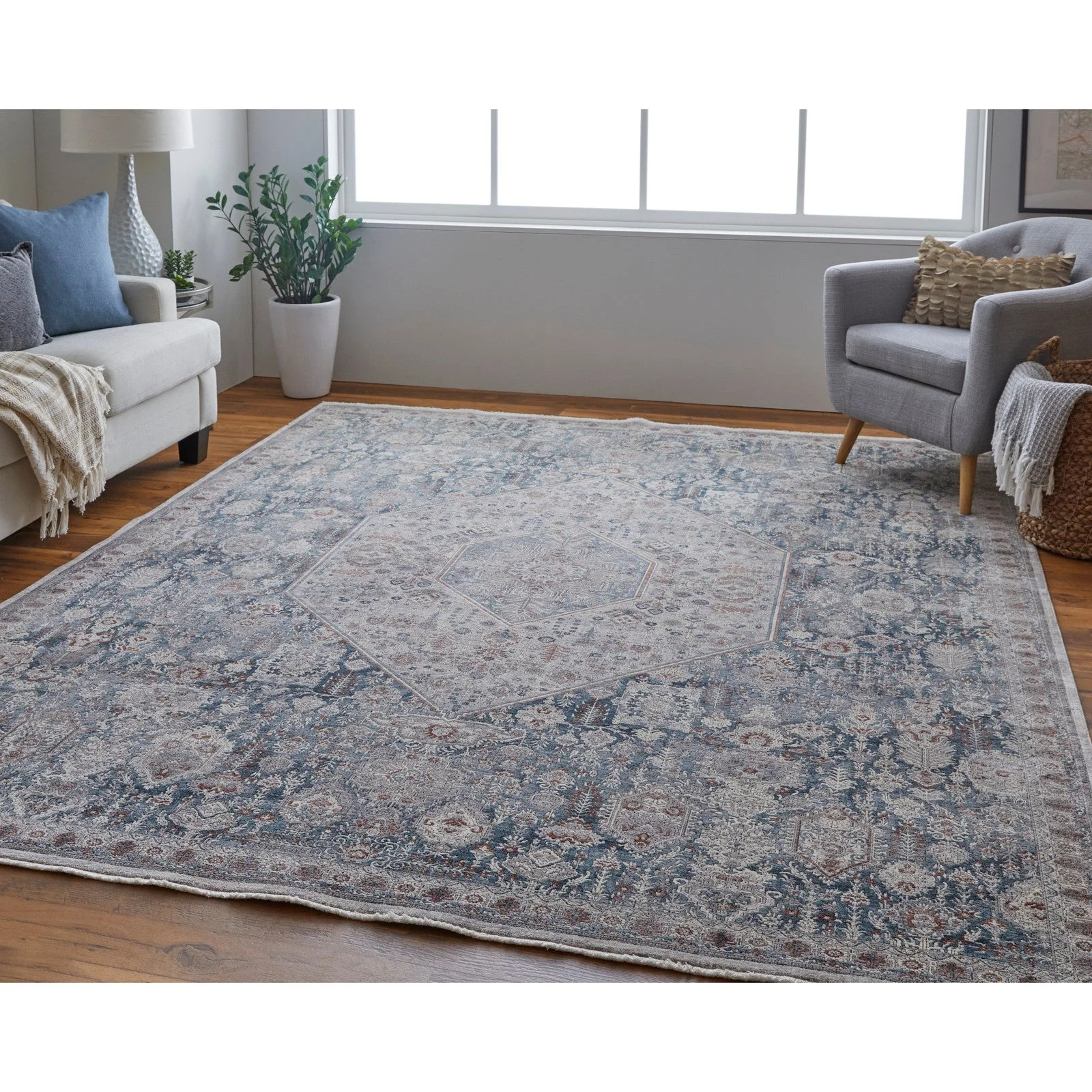 Feizy Marquette 39GUF Transitional Medallion in Blue/Ivory - Image 2