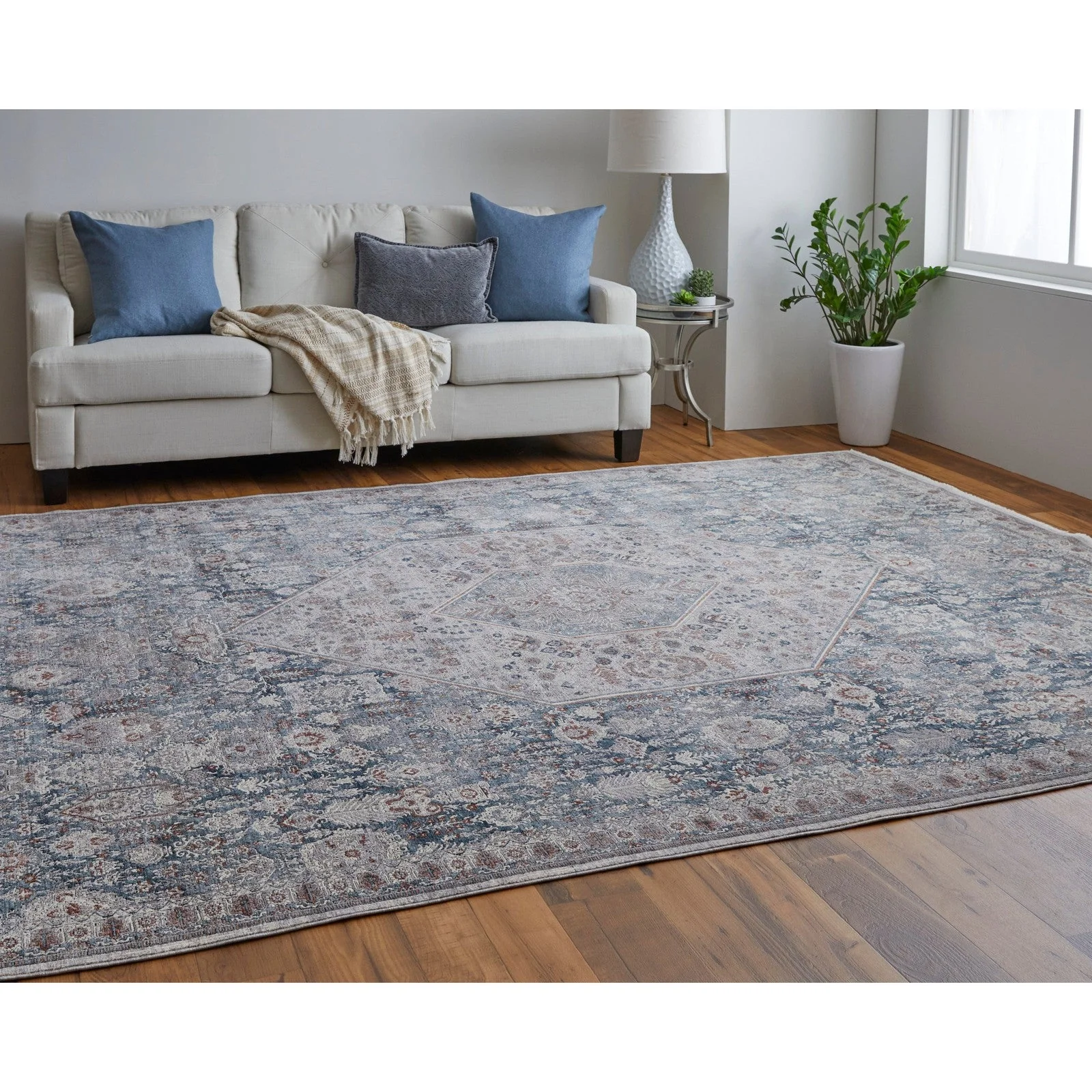 Feizy Marquette 39GUF Transitional Medallion in Blue/Ivory - Image 3