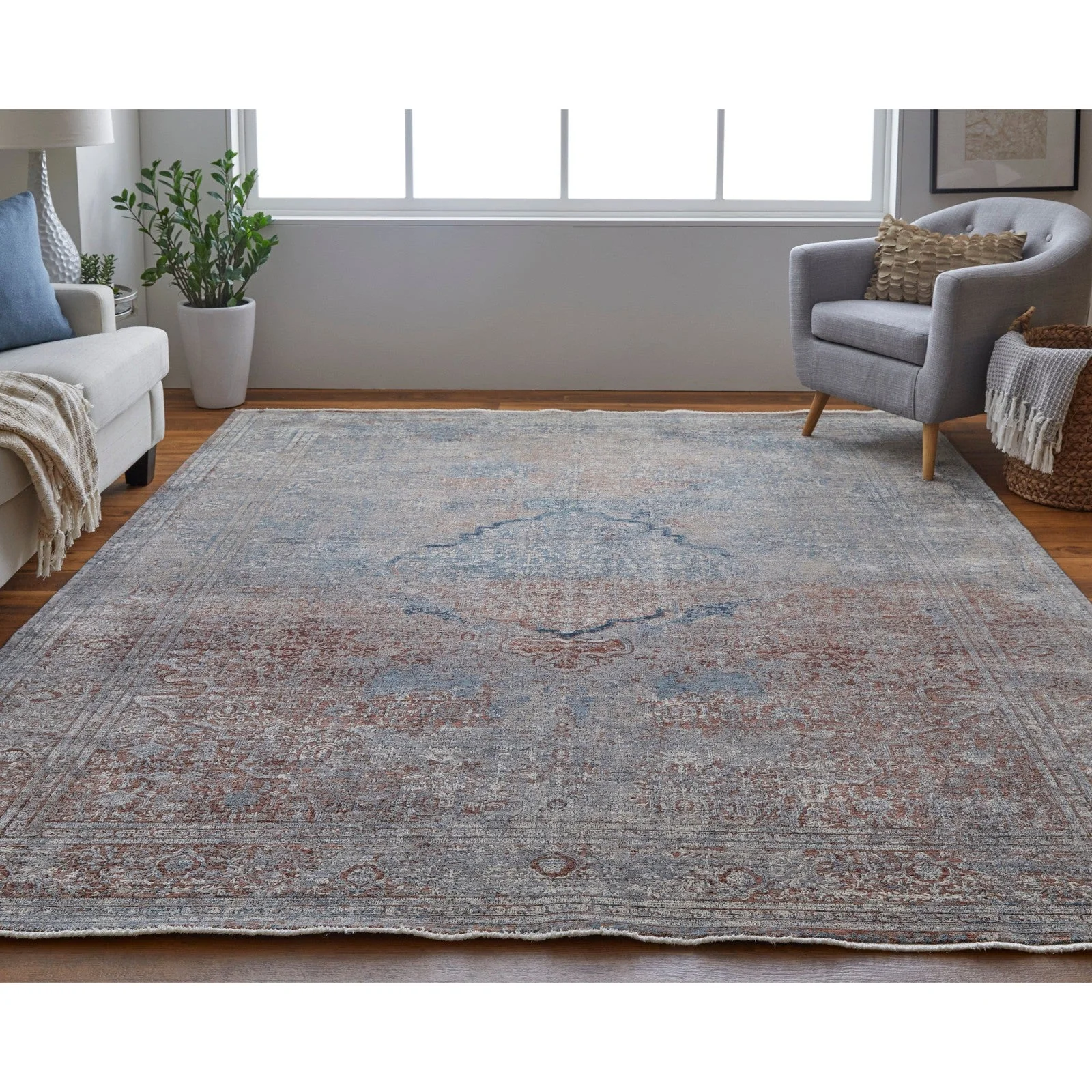 Feizy Marquette 39GVF Transitional Medallion in Blue/Red/Gray - Image 3