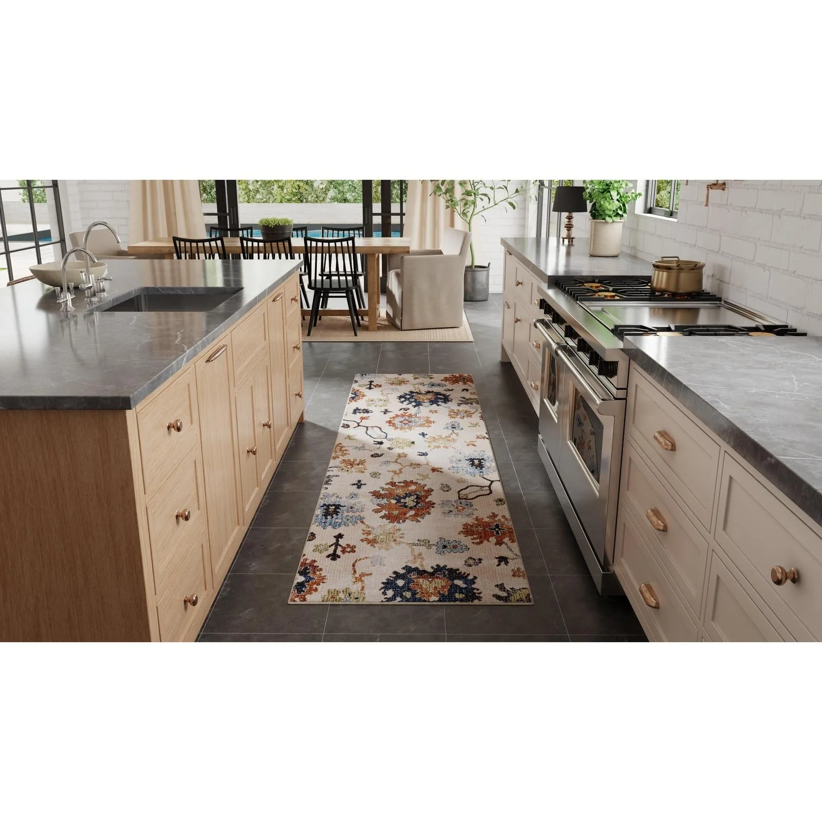 Feizy Melrose 39P1F Transitional Floral & Botanical Rug in Ivory/Red/Blue - Image 2