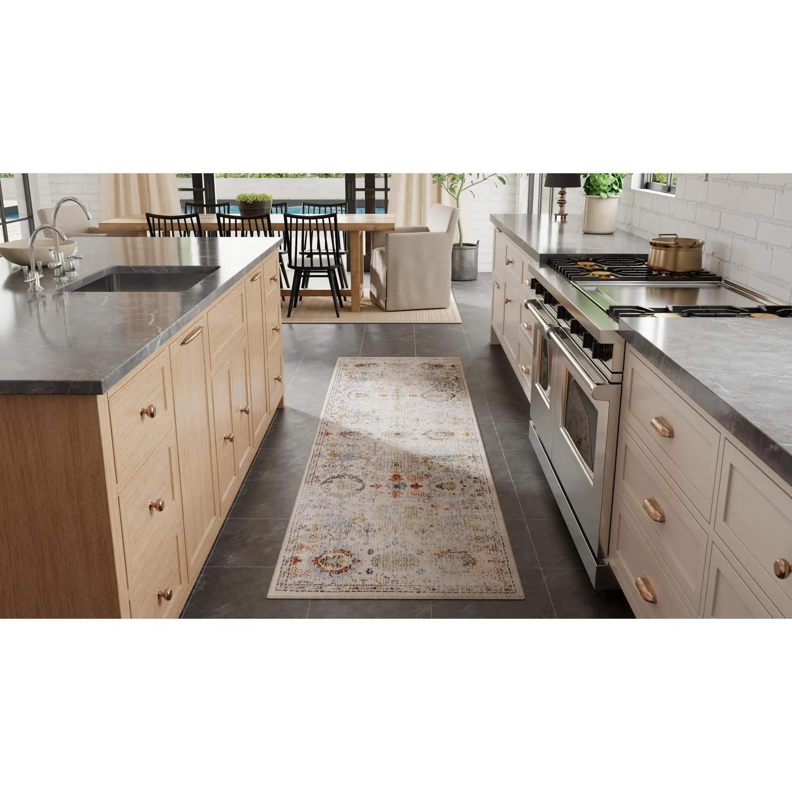 Feizy Melrose 39P5F Traditional Floral & Botanical Rug in Tan/Blue/Red - Image 2