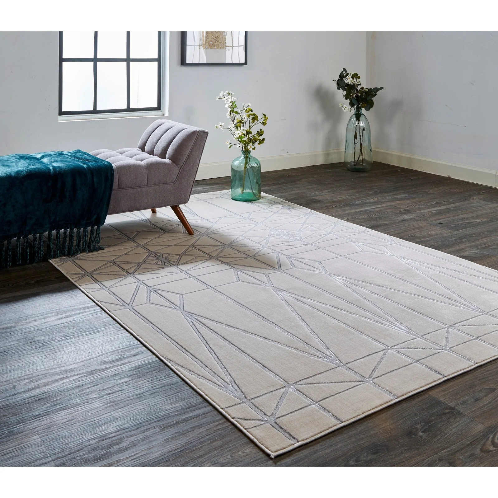 Feizy Micah 3045F Modern Geometric in White/Silver/Gray - Image 2