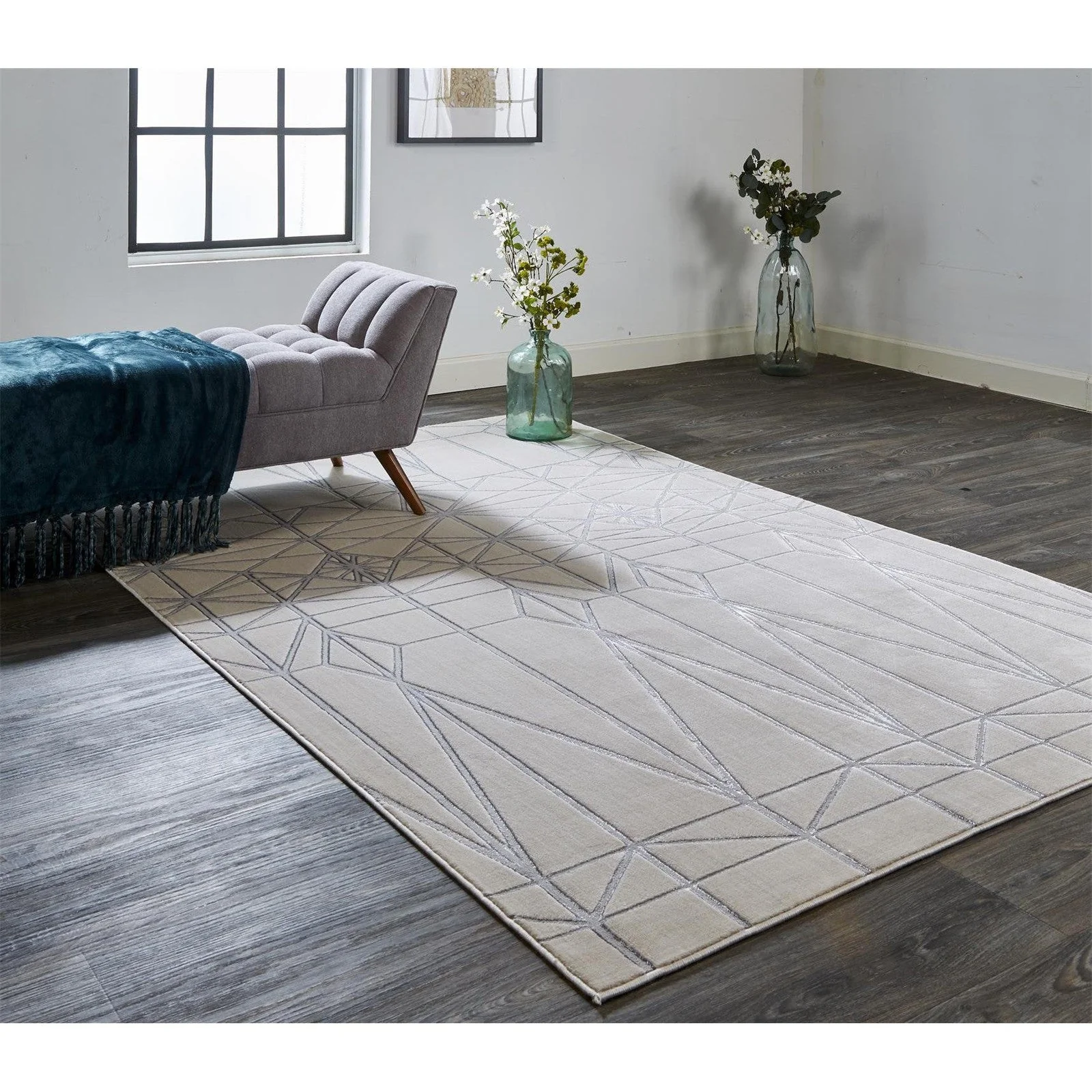 Feizy Micah 3045F Modern Geometric in White/Silver/Gray - Image 3