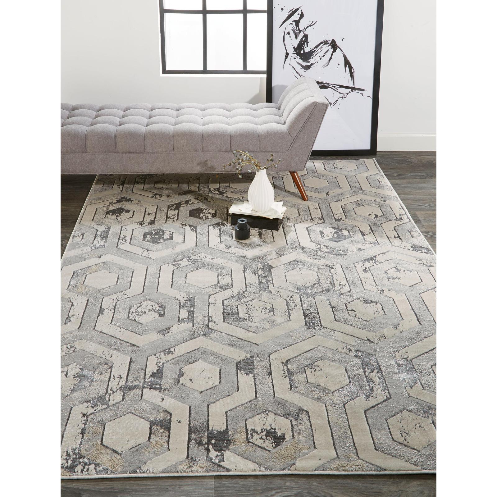 Feizy Micah 3046F Modern Distressed Rug in Gray/Taupe/Silver - Image 2