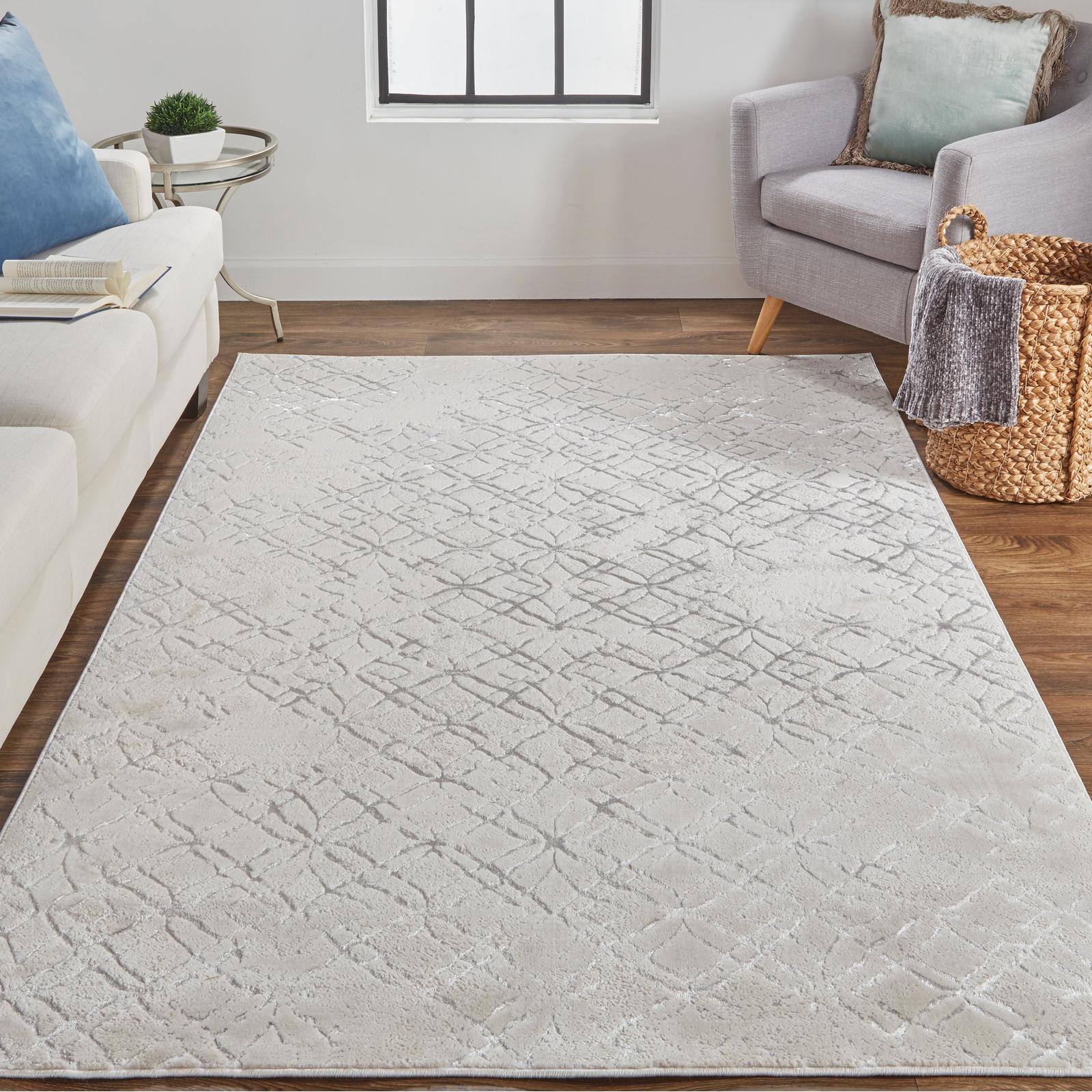 Feizy Micah 3047F Modern Distressed Rug in Silver/Gray/White - Image 2