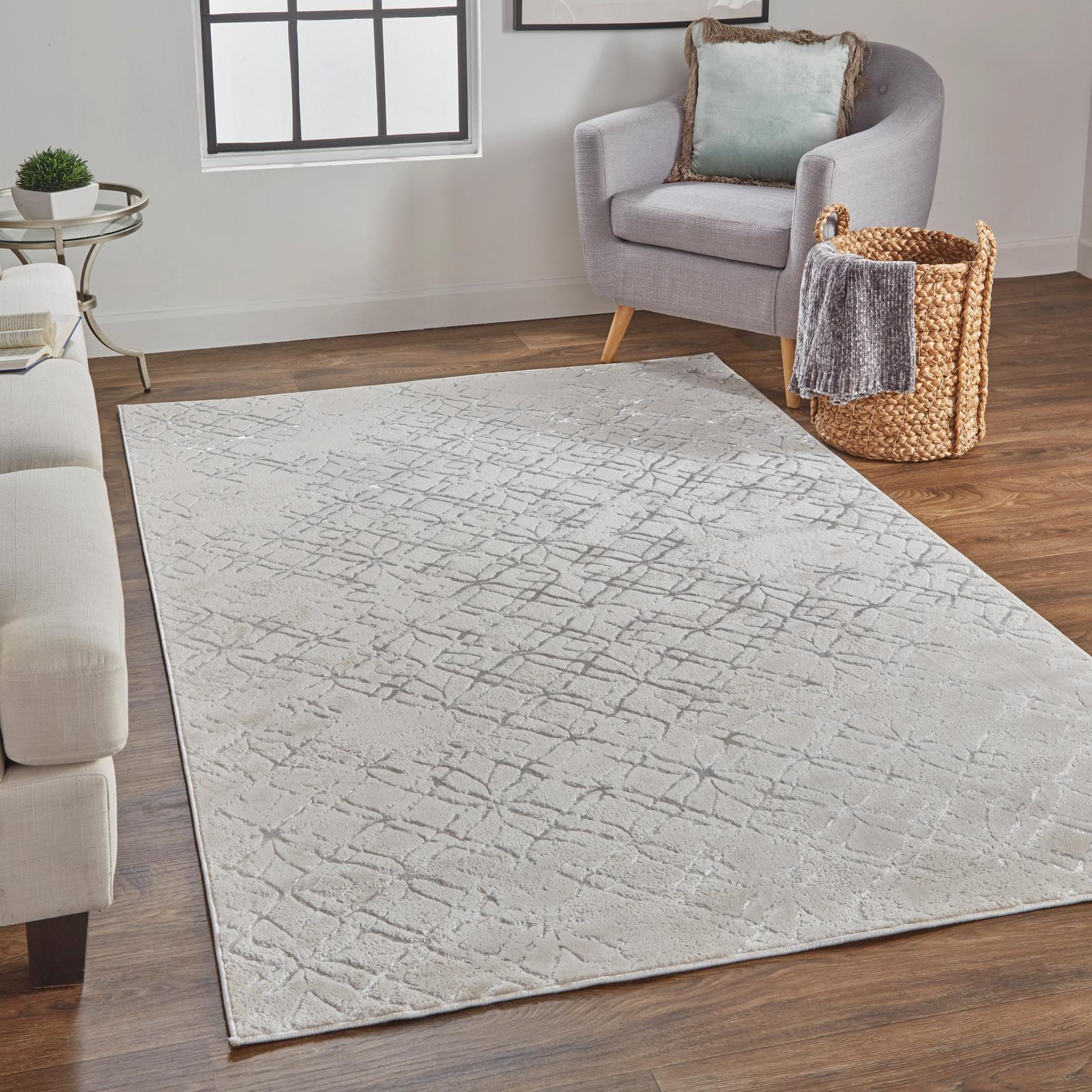 Feizy Micah 3047F Modern Distressed Rug in Silver/Gray/White - Image 3