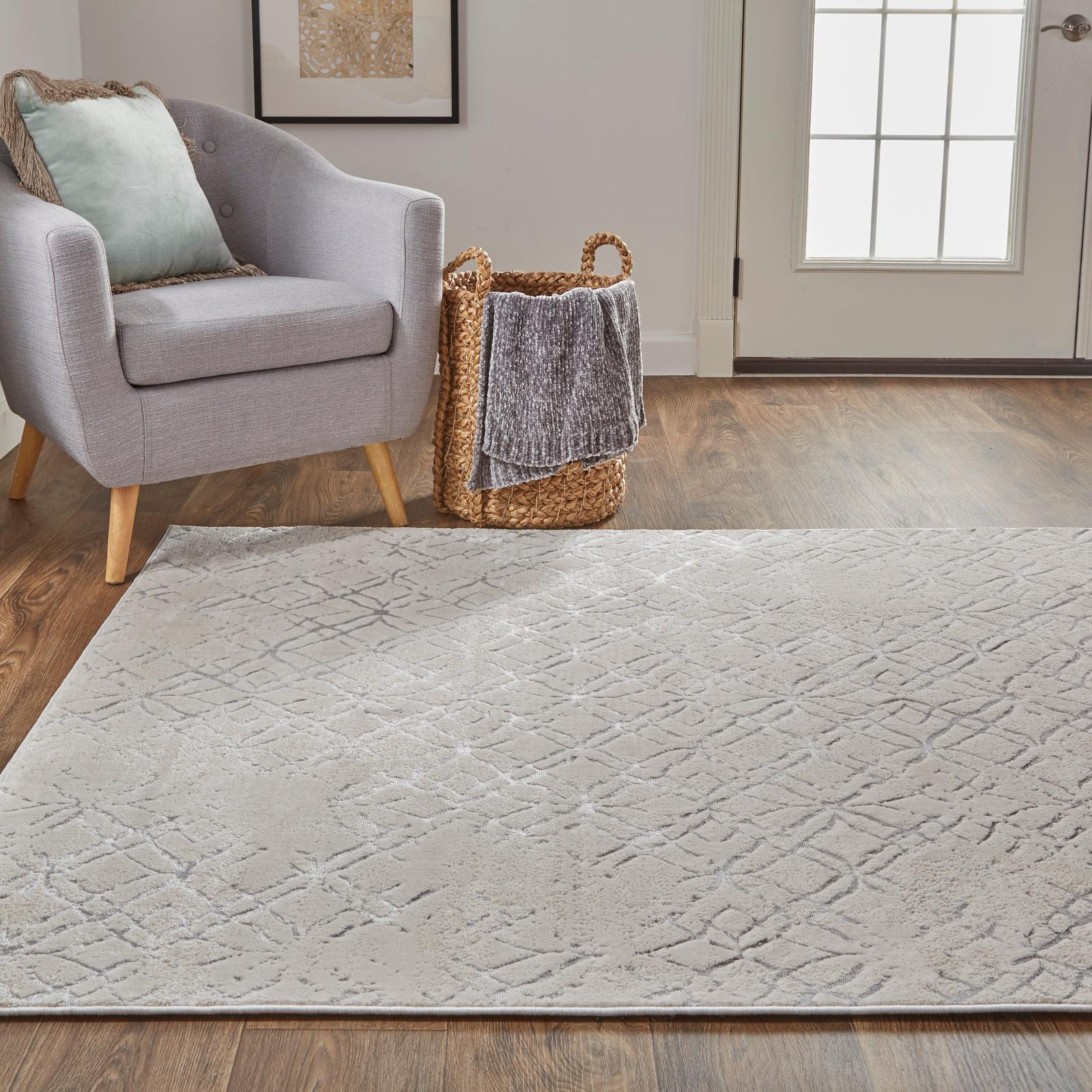 Feizy Micah 3047F Modern Distressed Rug in Silver/Gray/White - Image 4