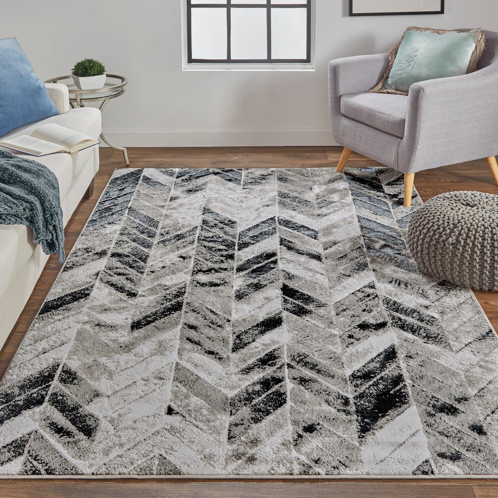 Feizy Micah 3048F Modern Chevron Rug in Black/Gray/Silver - Image 2
