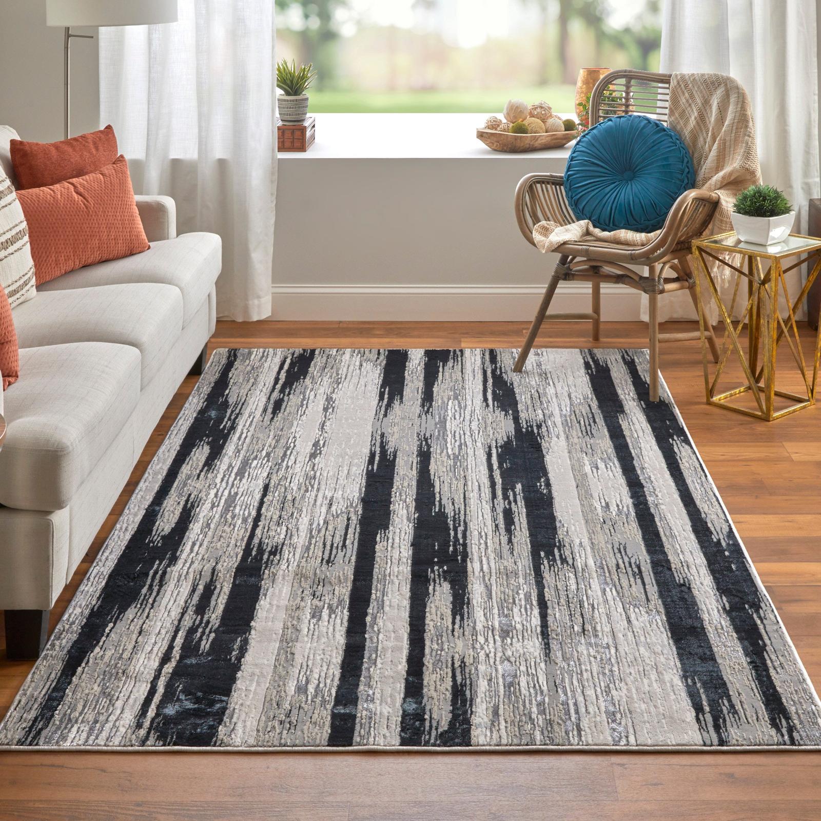 Feizy Micah 3338F Modern Abstract Rug in Black/Silver/Gray - Image 2
