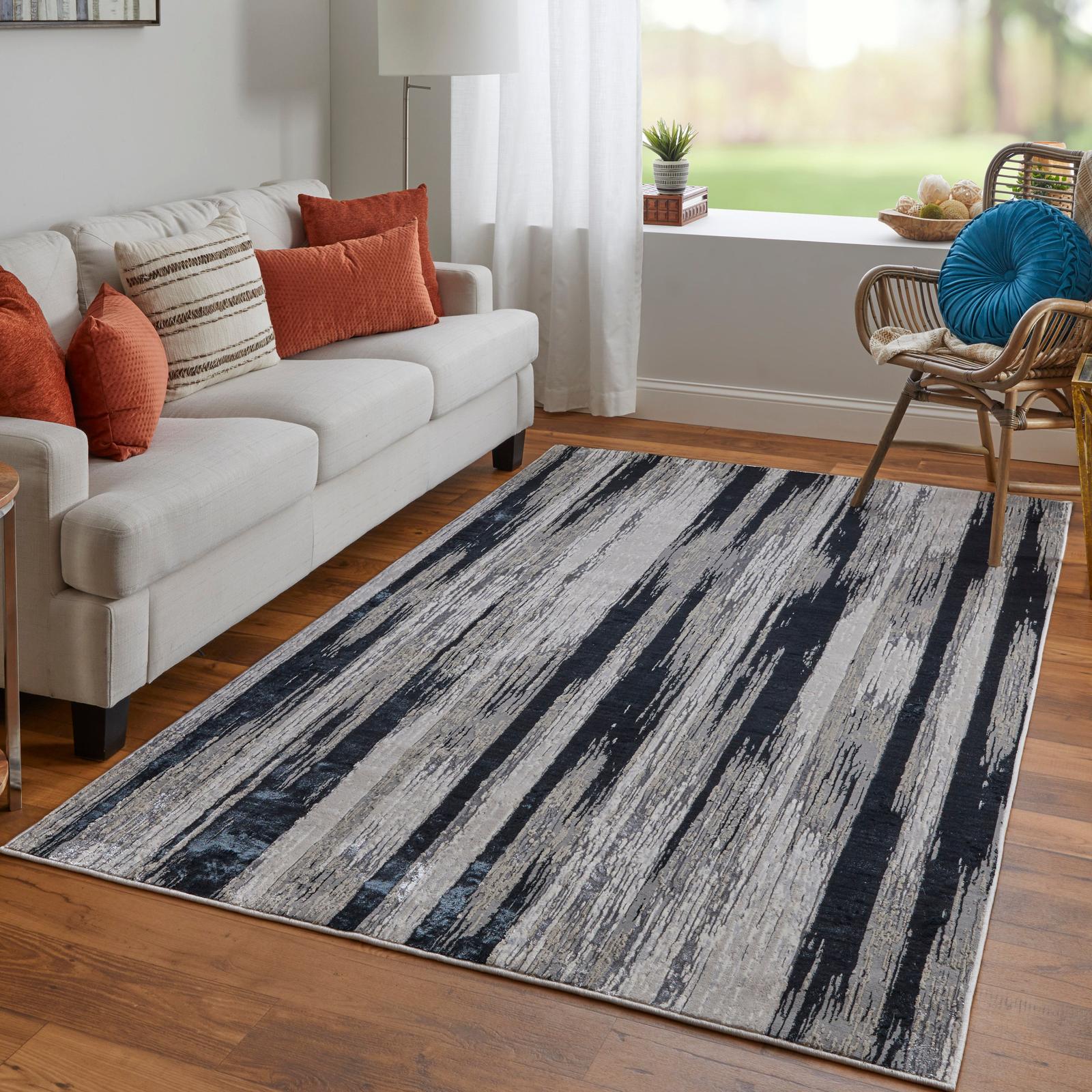 Feizy Micah 3338F Modern Abstract Rug in Black/Silver/Gray - Image 3
