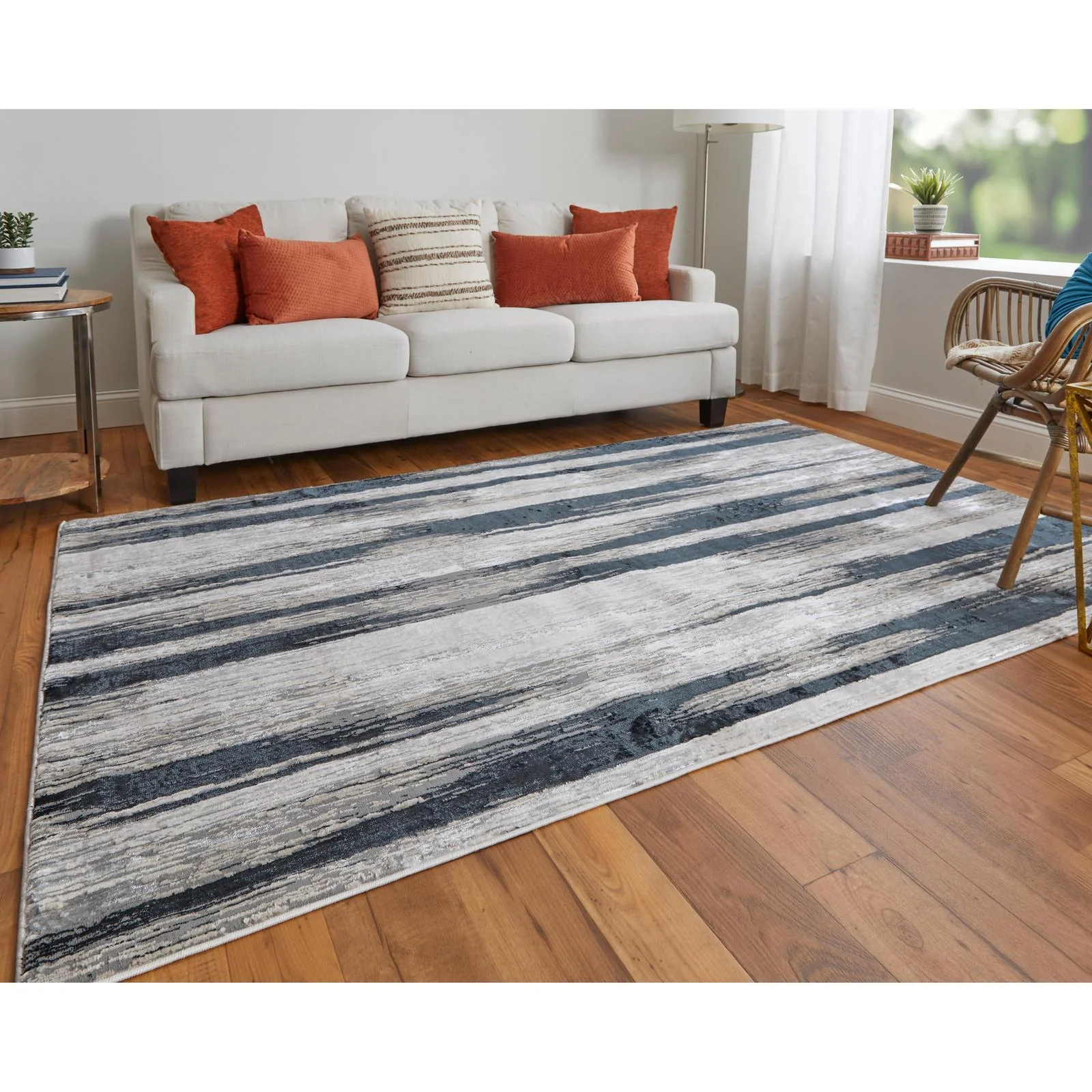 Feizy Micah 3338F Modern Abstract Rug in Black/Silver/Gray - Image 4