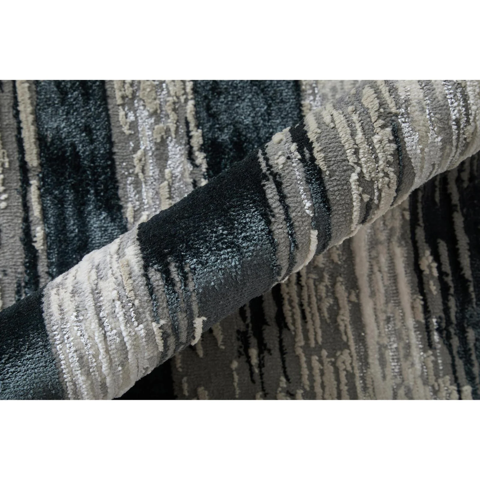 Feizy Micah 3338F Modern Abstract Rug in Black/Silver/Gray - Image 7