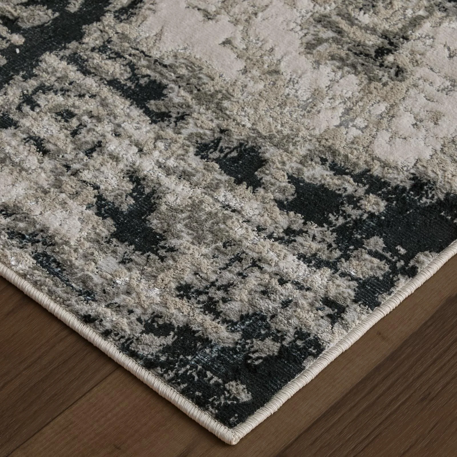Feizy Micah 3339F Modern Abstract Rug in Black/White/Gray - Image 3