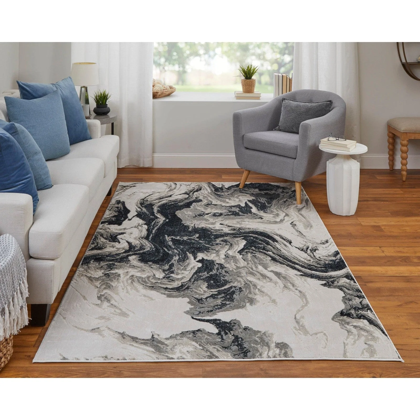 Feizy Micah 39LPF Modern Abstract Rug in Ivory/Black/Taupe - Image 2
