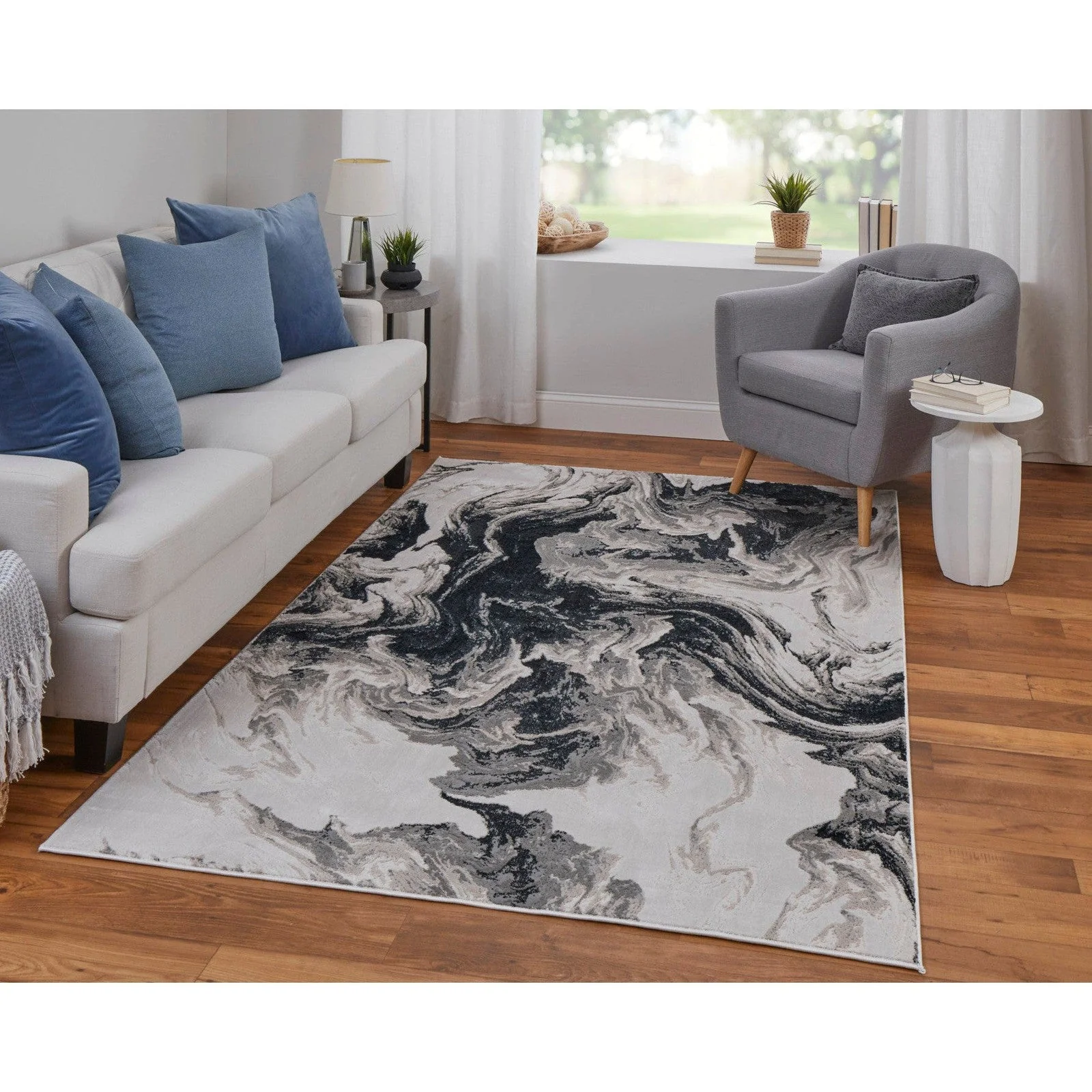 Feizy Micah 39LPF Modern Abstract Rug in Ivory/Black/Taupe - Image 3