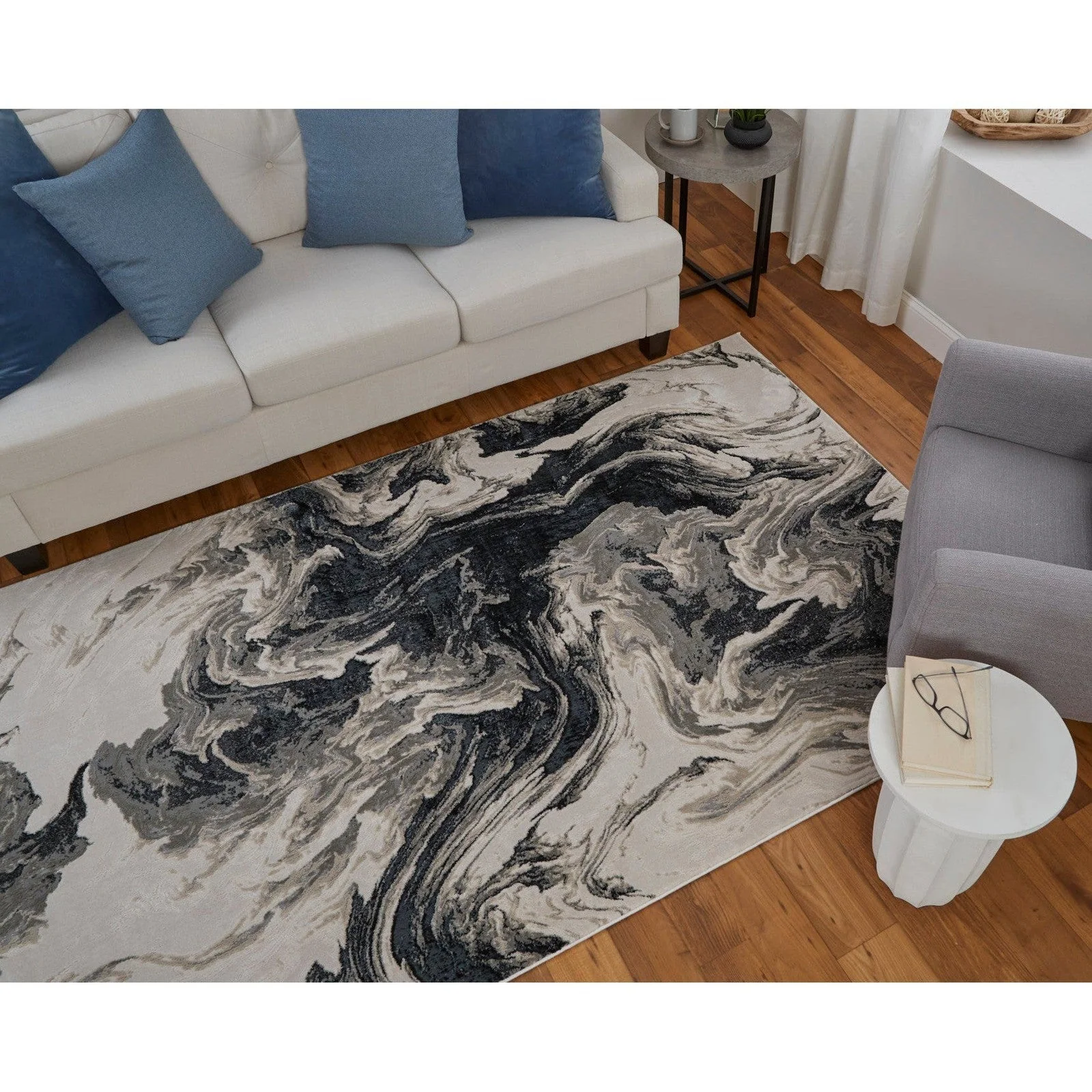 Feizy Micah 39LPF Modern Abstract Rug in Ivory/Black/Taupe - Image 4