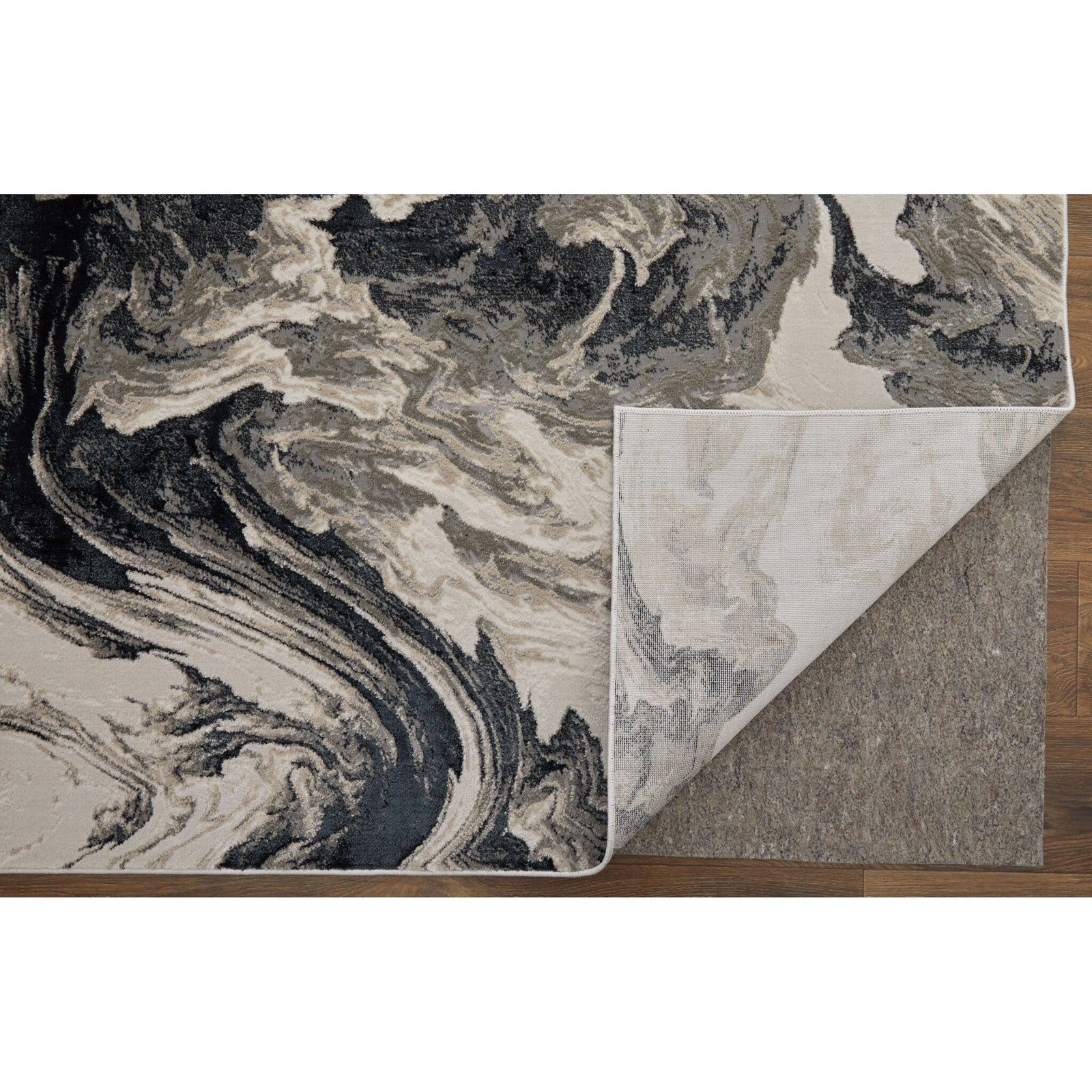 Feizy Micah 39LPF Modern Abstract Rug in Ivory/Black/Taupe - Image 9