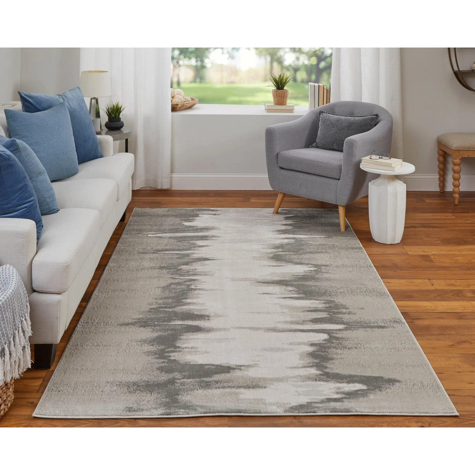 Feizy Micah 39LQF Modern Abstract Rug in Gray/Taupe/Ivory - Image 2