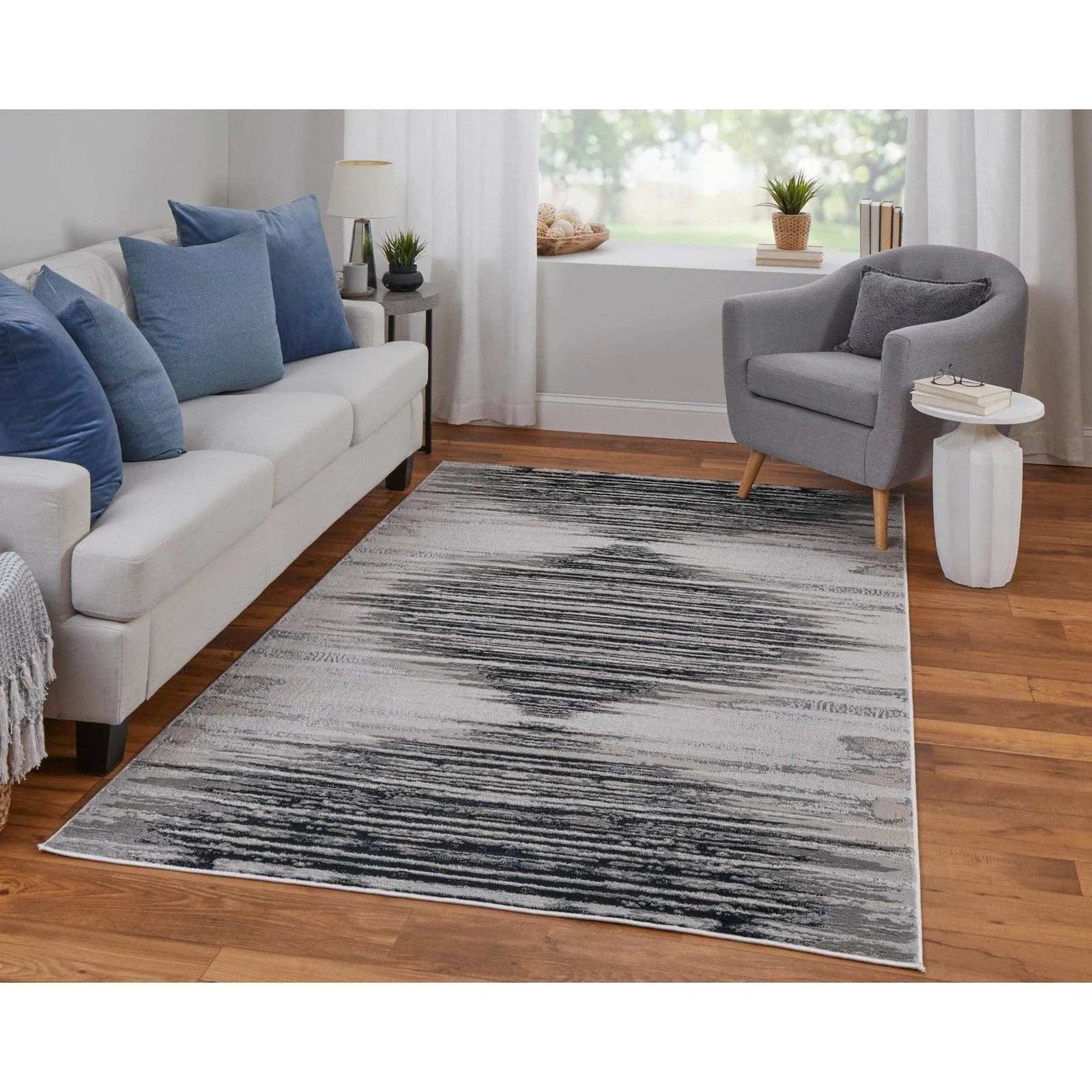 Feizy Micah 39LRF Modern Diamond Rug in Black/Silver/Taupe - Image 3