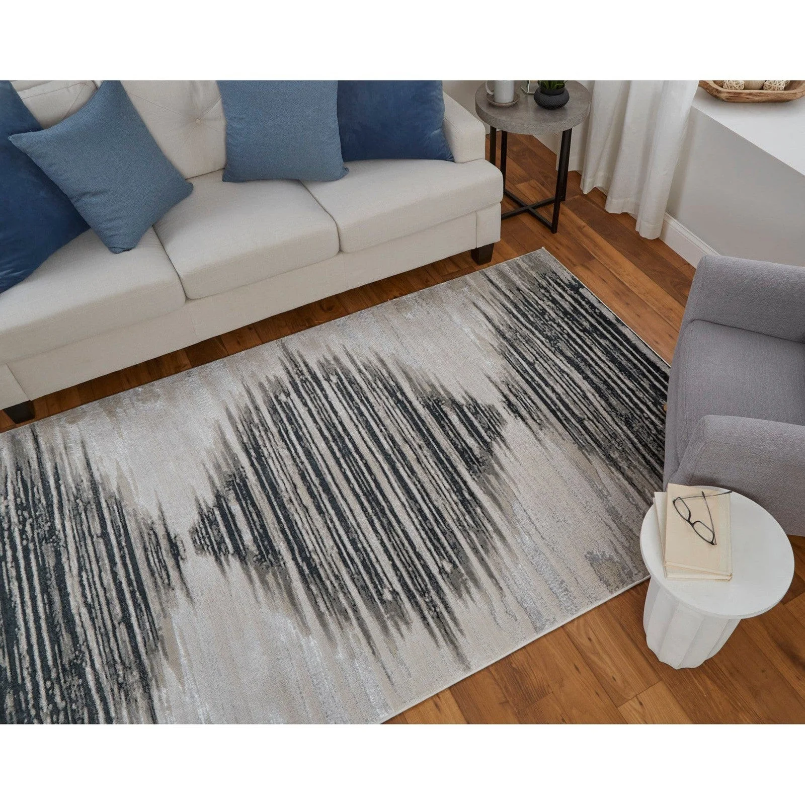 Feizy Micah 39LRF Modern Diamond Rug in Black/Silver/Taupe - Image 4