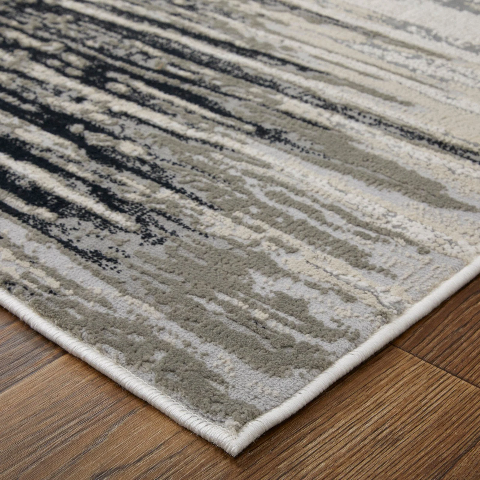 Feizy Micah 39LRF Modern Diamond Rug in Black/Silver/Taupe - Image 8