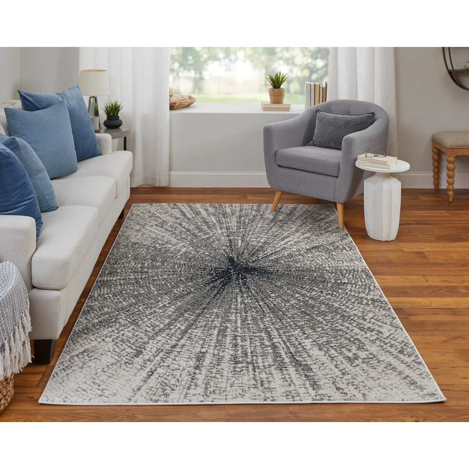 Feizy Micah 39LTF Modern Abstract Rug in Ivory/Gray/Blue - Image 2