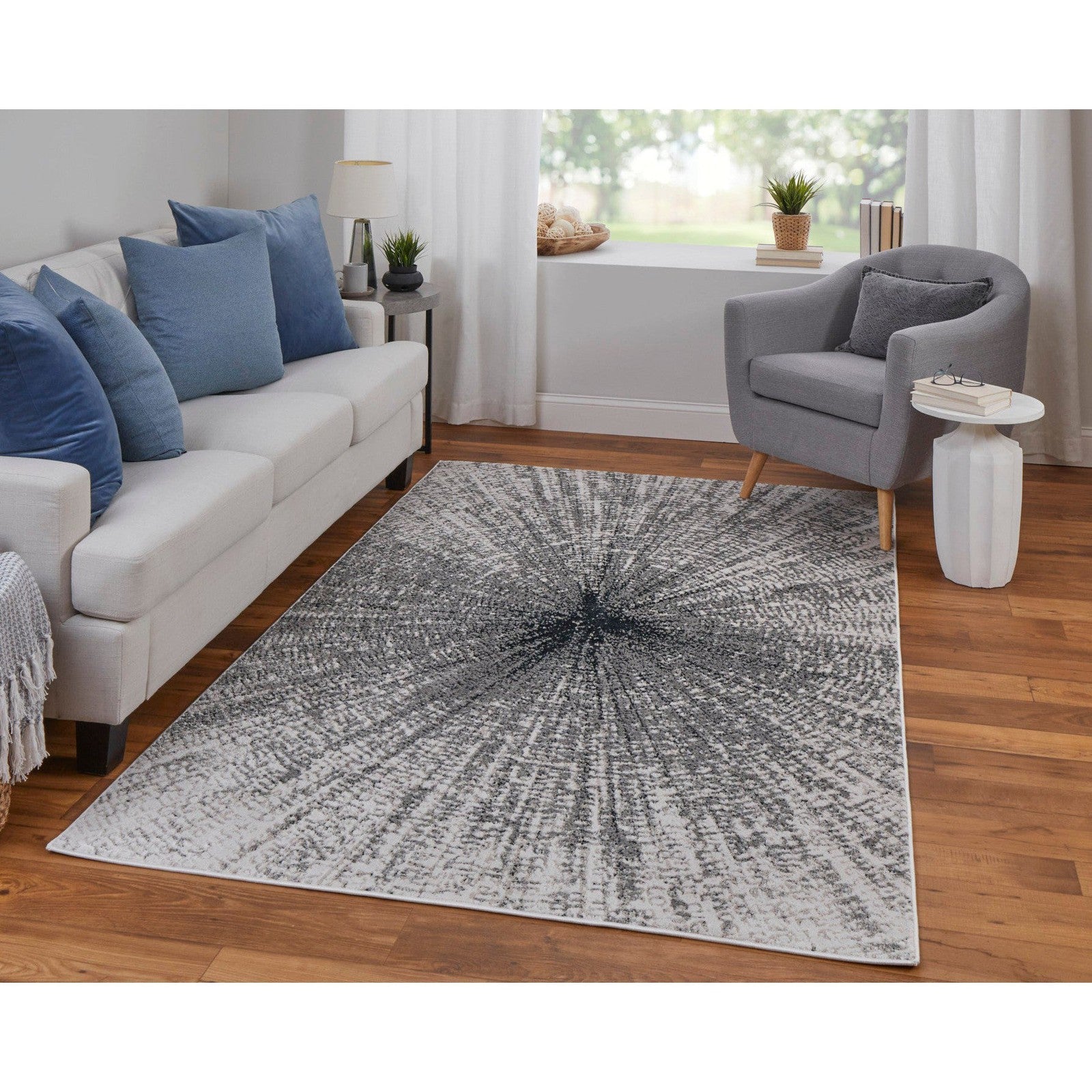 Feizy Micah 39LTF Modern Abstract Rug in Ivory/Gray/Blue - Image 3