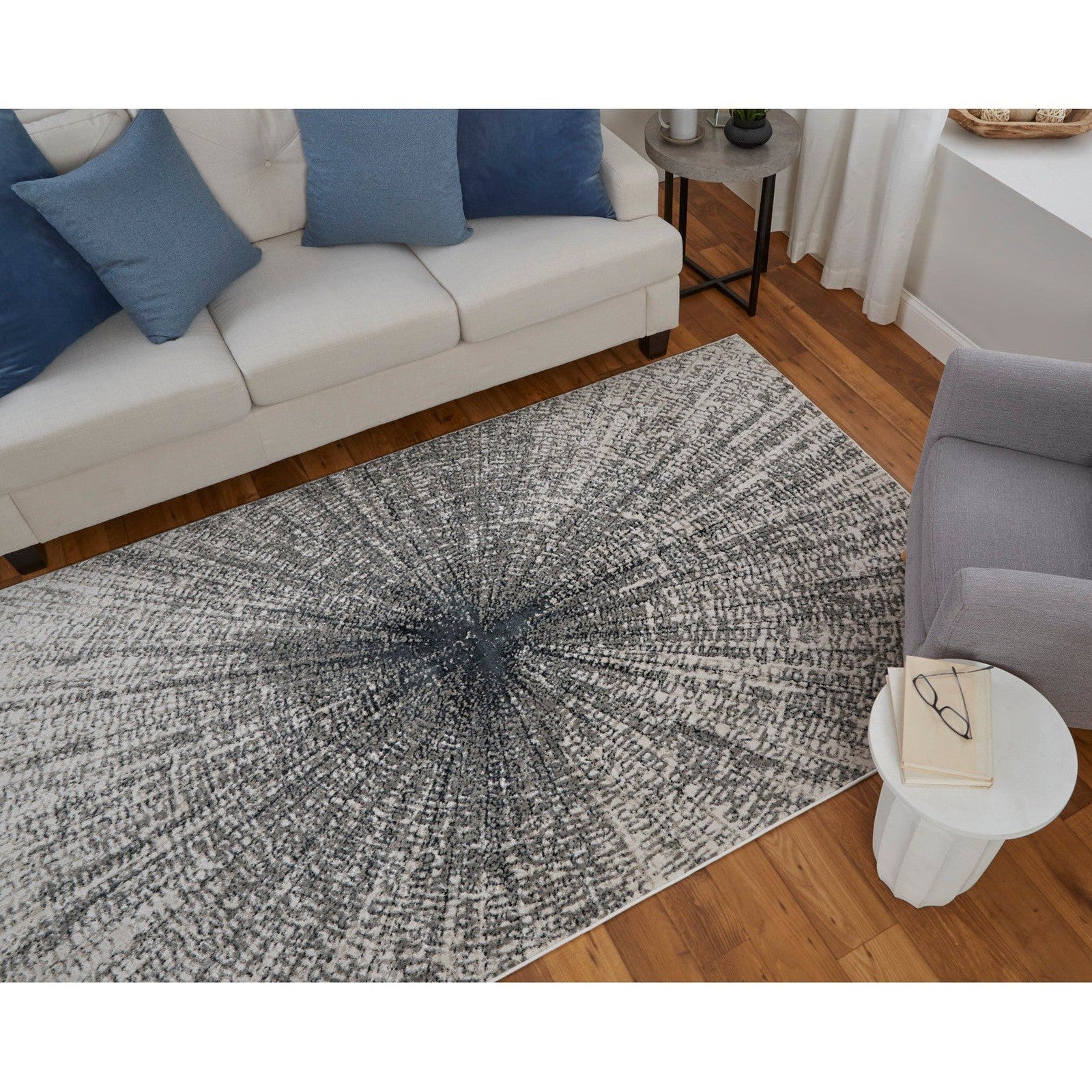 Feizy Micah 39LTF Modern Abstract Rug in Ivory/Gray/Blue - Image 4