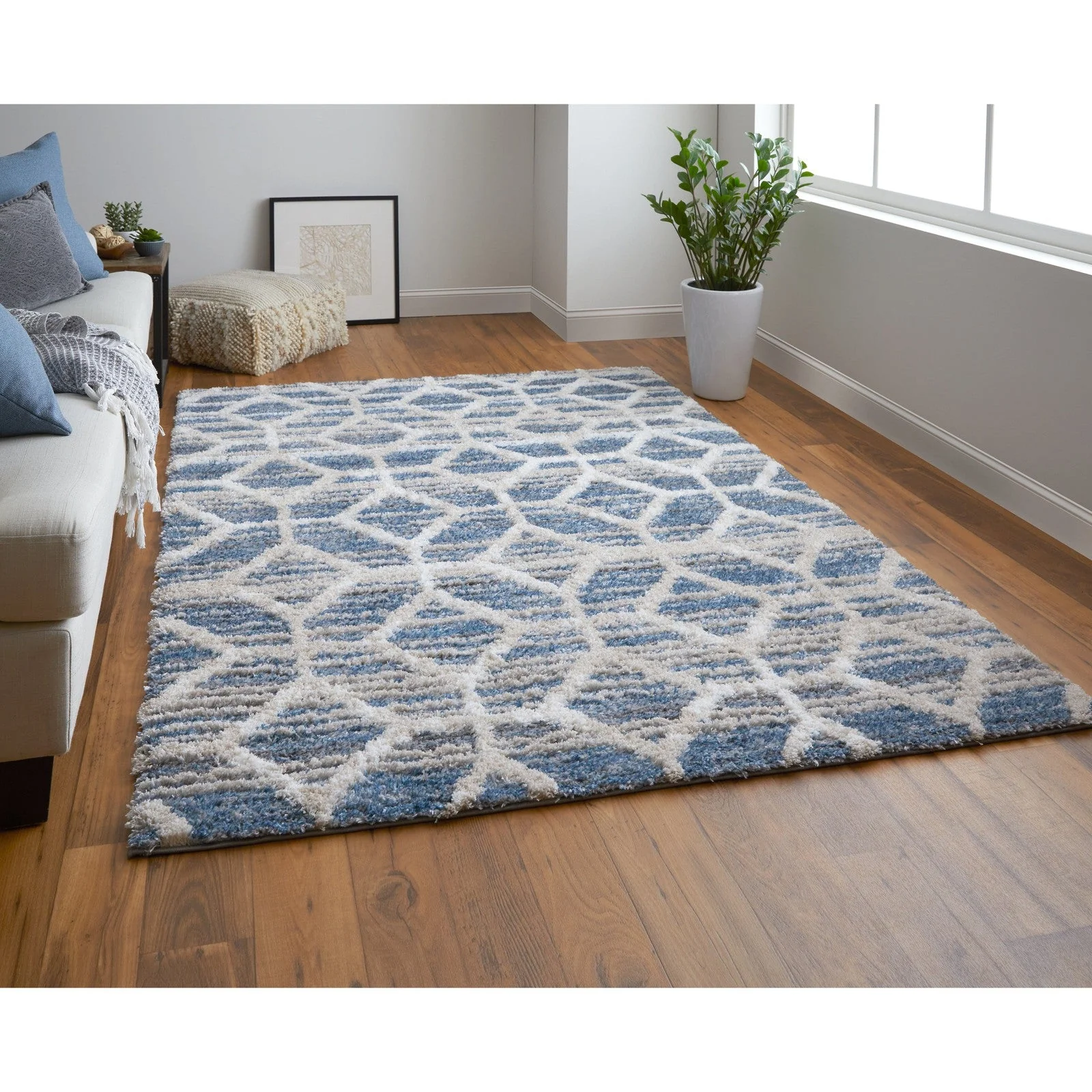 Feizy Mynka 39ICF Transitional Diamond in Blue/Ivory - Image 3