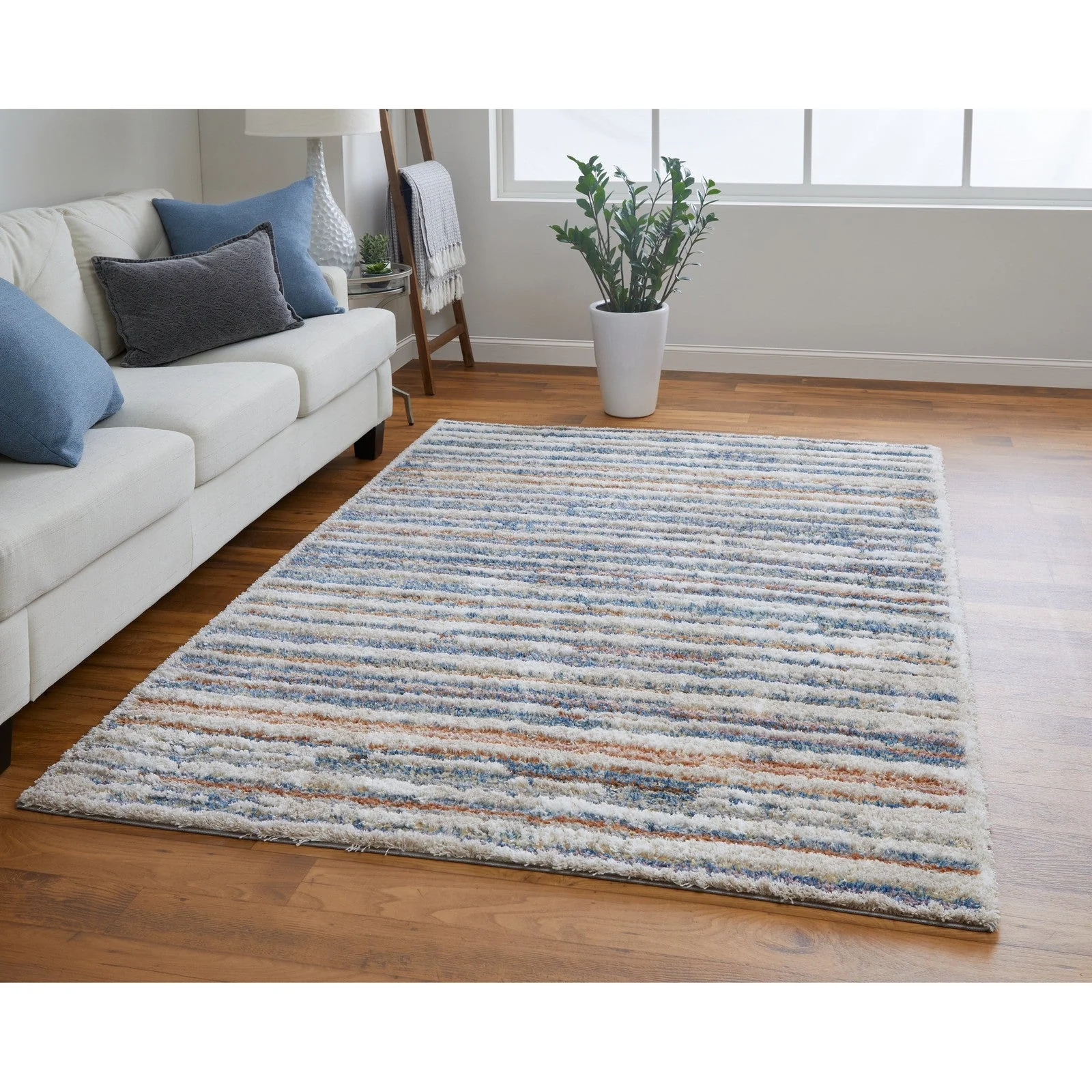 Feizy Mynka 39IEF Transitional Stripes in Ivory/Blue/Orange - Image 2
