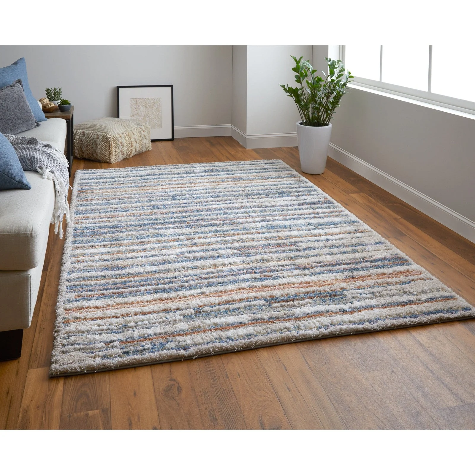 Feizy Mynka 39IEF Transitional Stripes in Ivory/Blue/Orange - Image 3