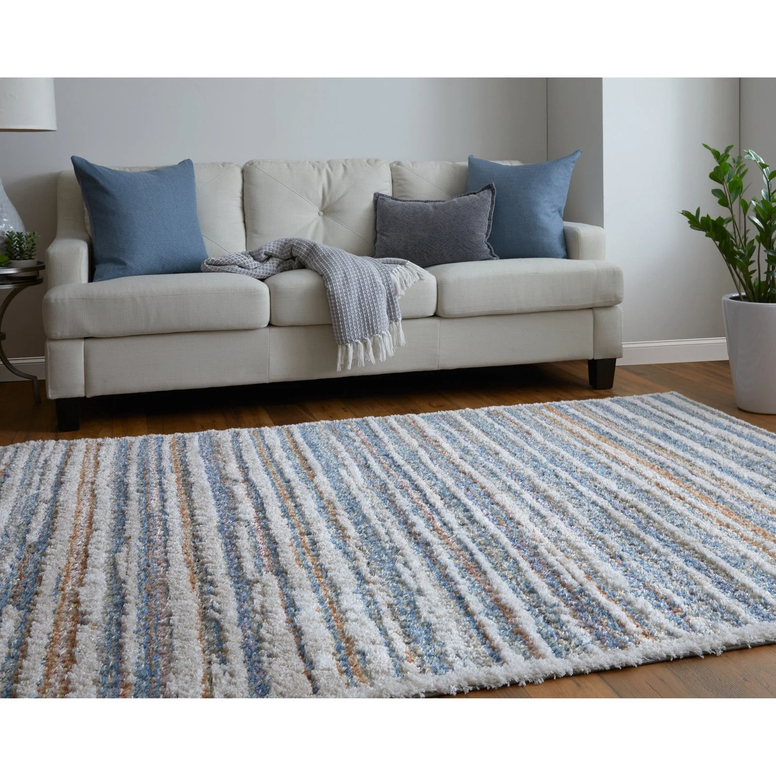 Feizy Mynka 39IEF Transitional Stripes in Ivory/Blue/Orange - Image 4