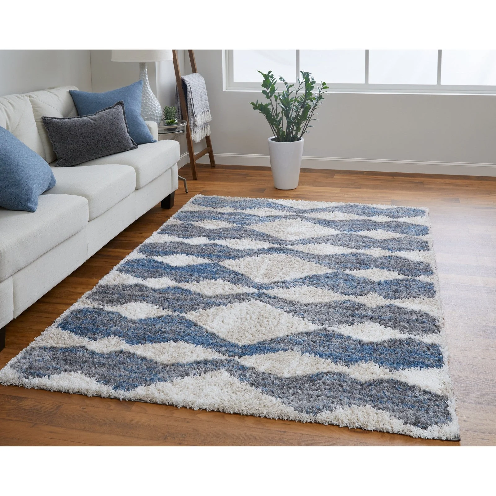 Feizy Mynka 39IFF Transitional Diamond in Ivory/Gray/Blue - Image 2